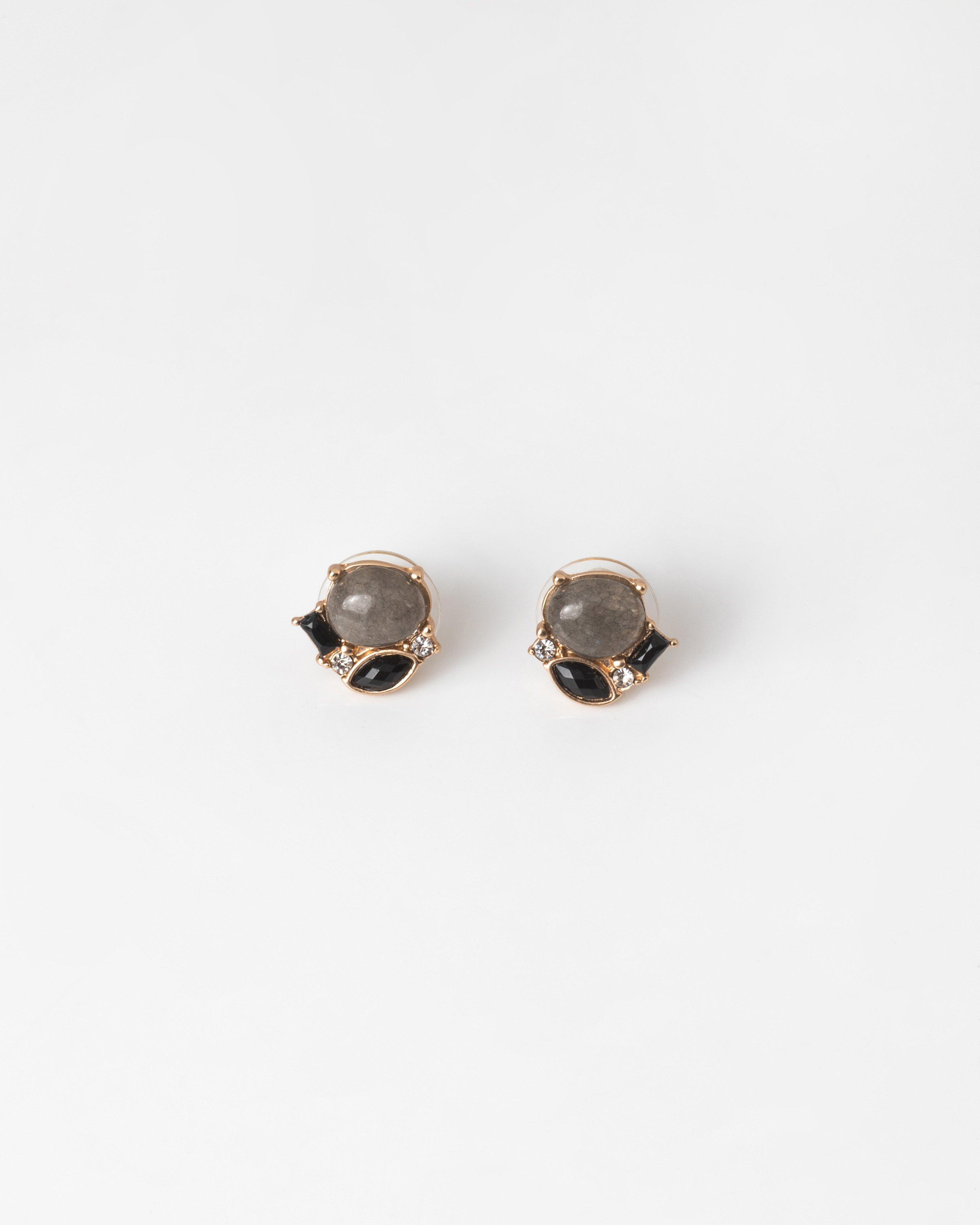 Cluster Natural Stone Stud Earrings -  black