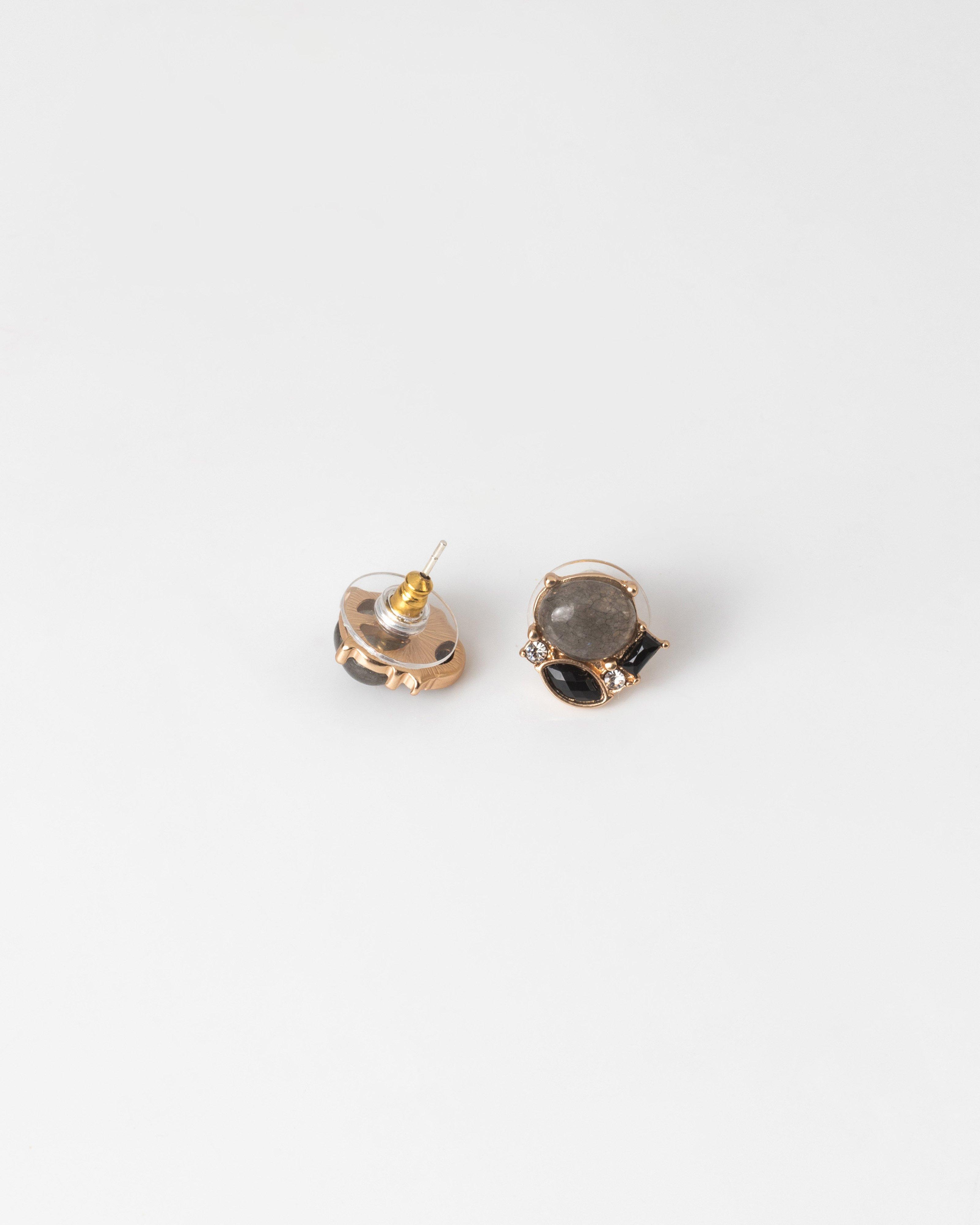 Cluster Natural Stone Stud Earrings -  black