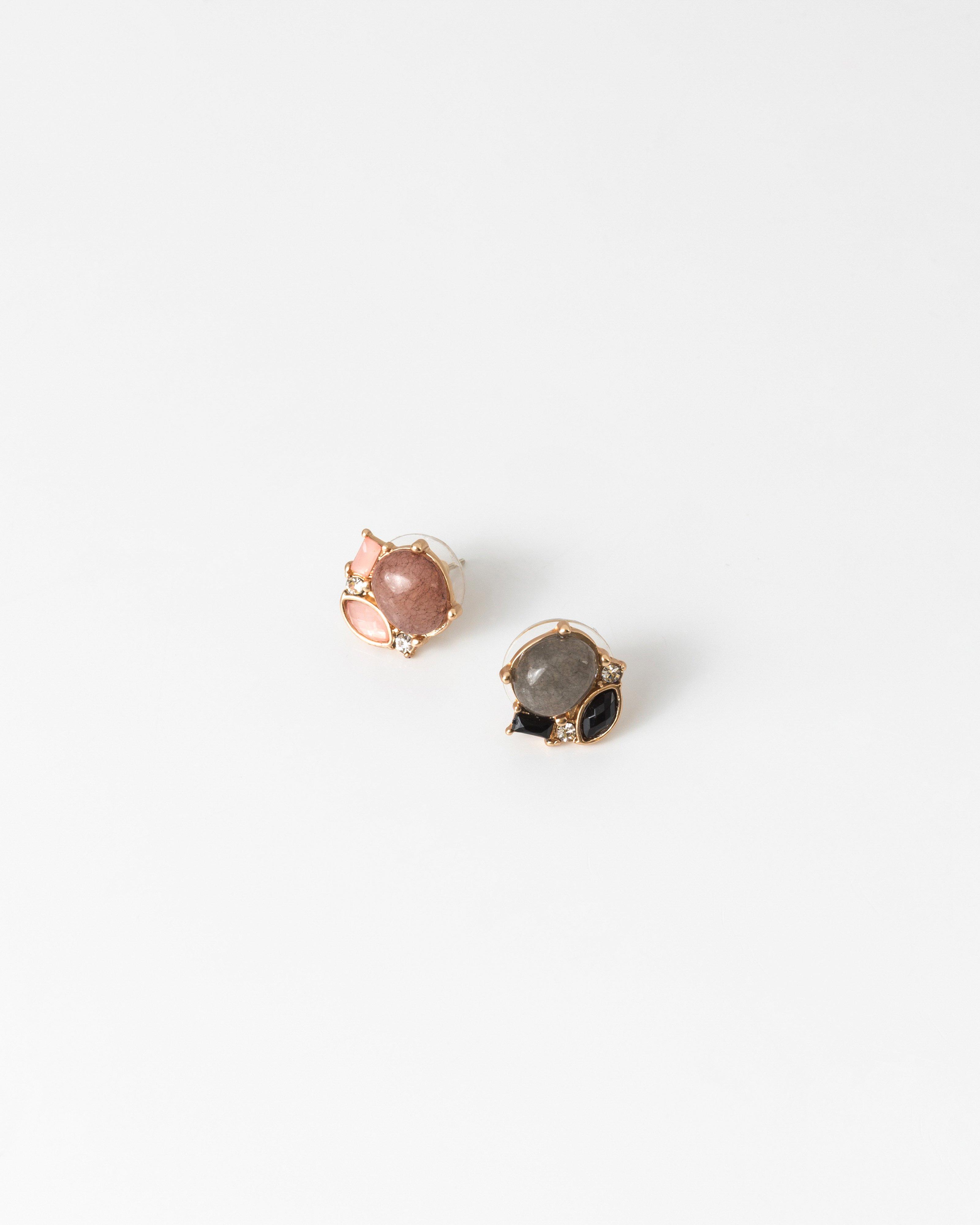 Cluster Natural Stone Stud Earrings -  black