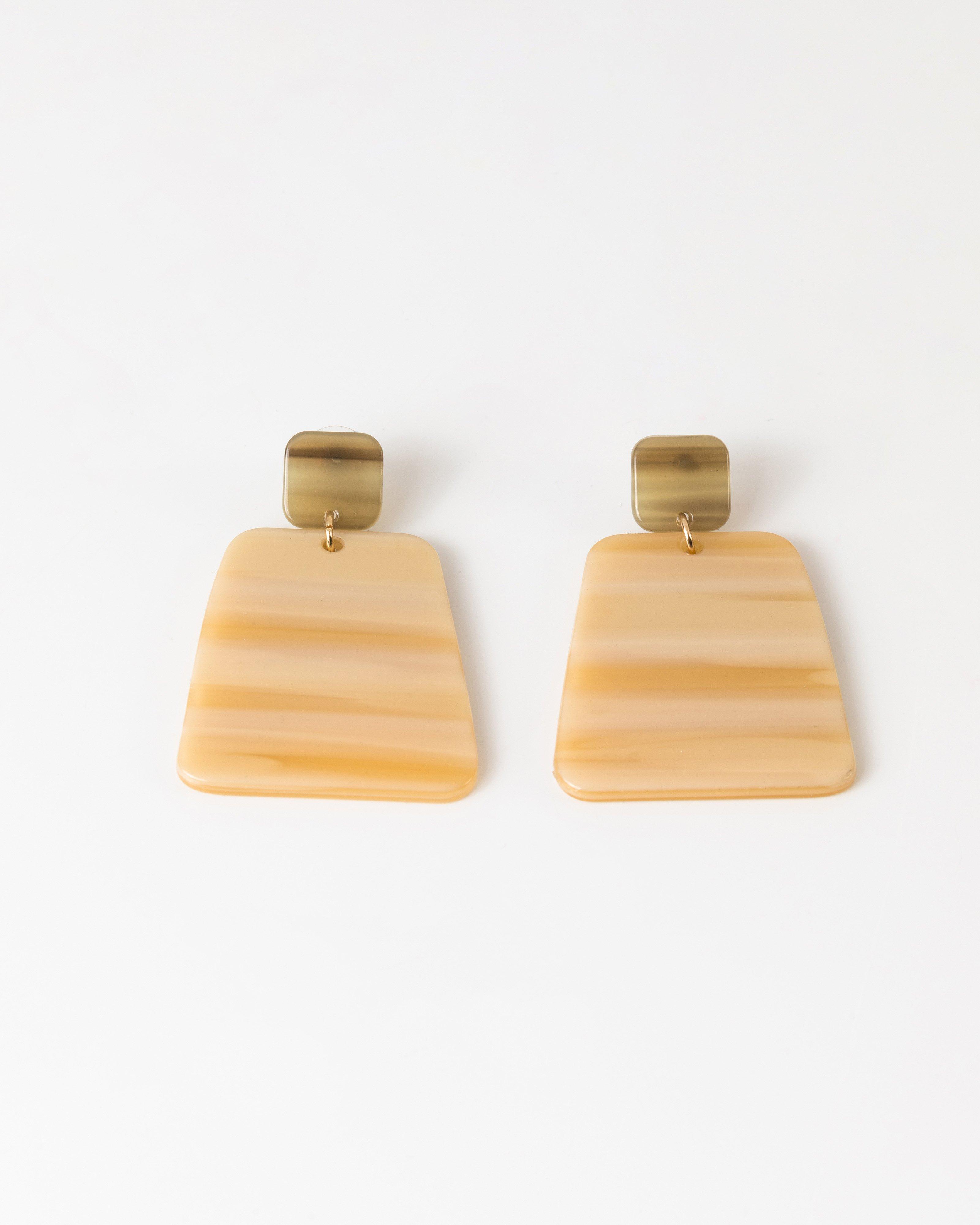 Rectangular Resin Double Drop Earrings -  stone