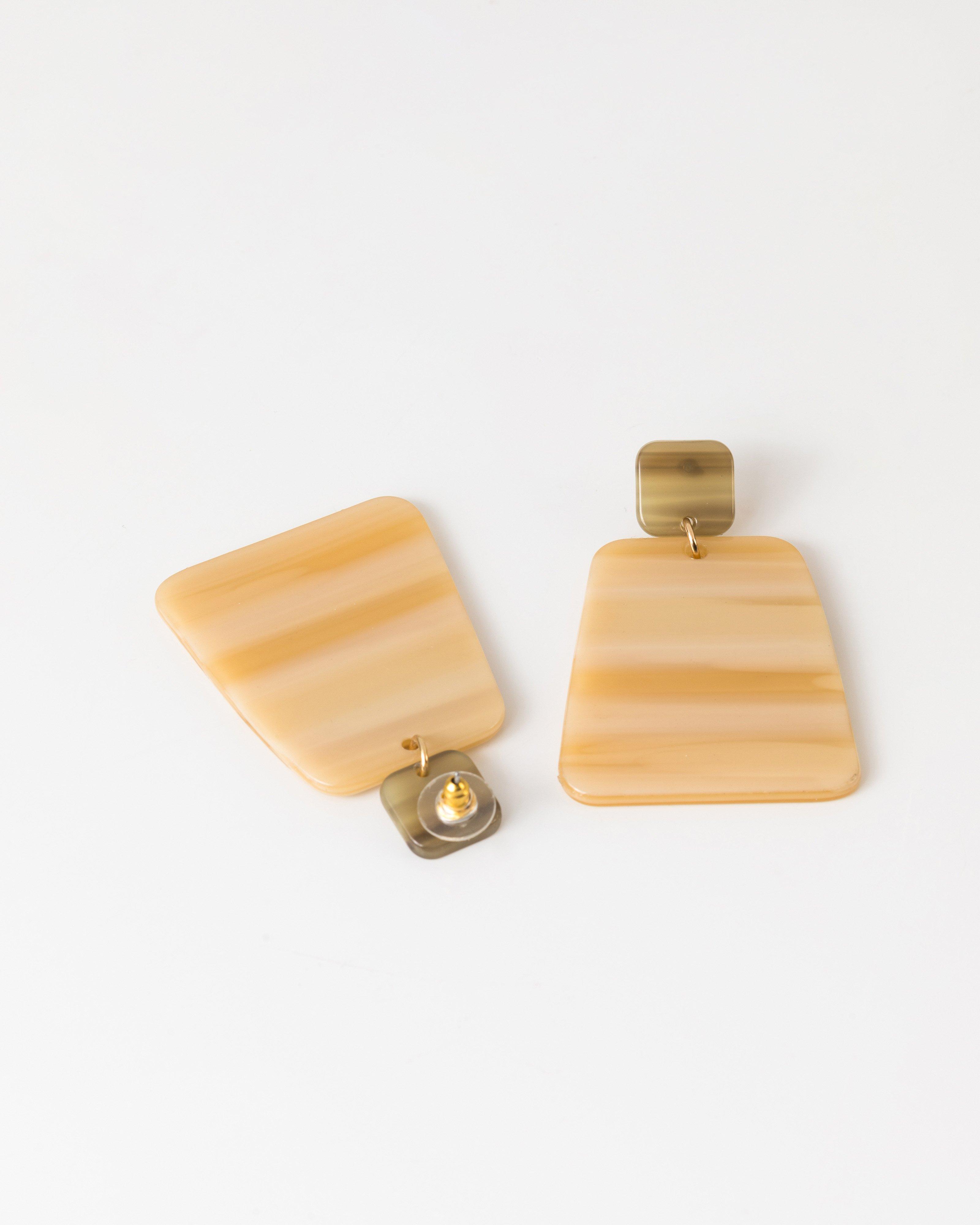 Rectangular Resin Double Drop Earrings -  stone