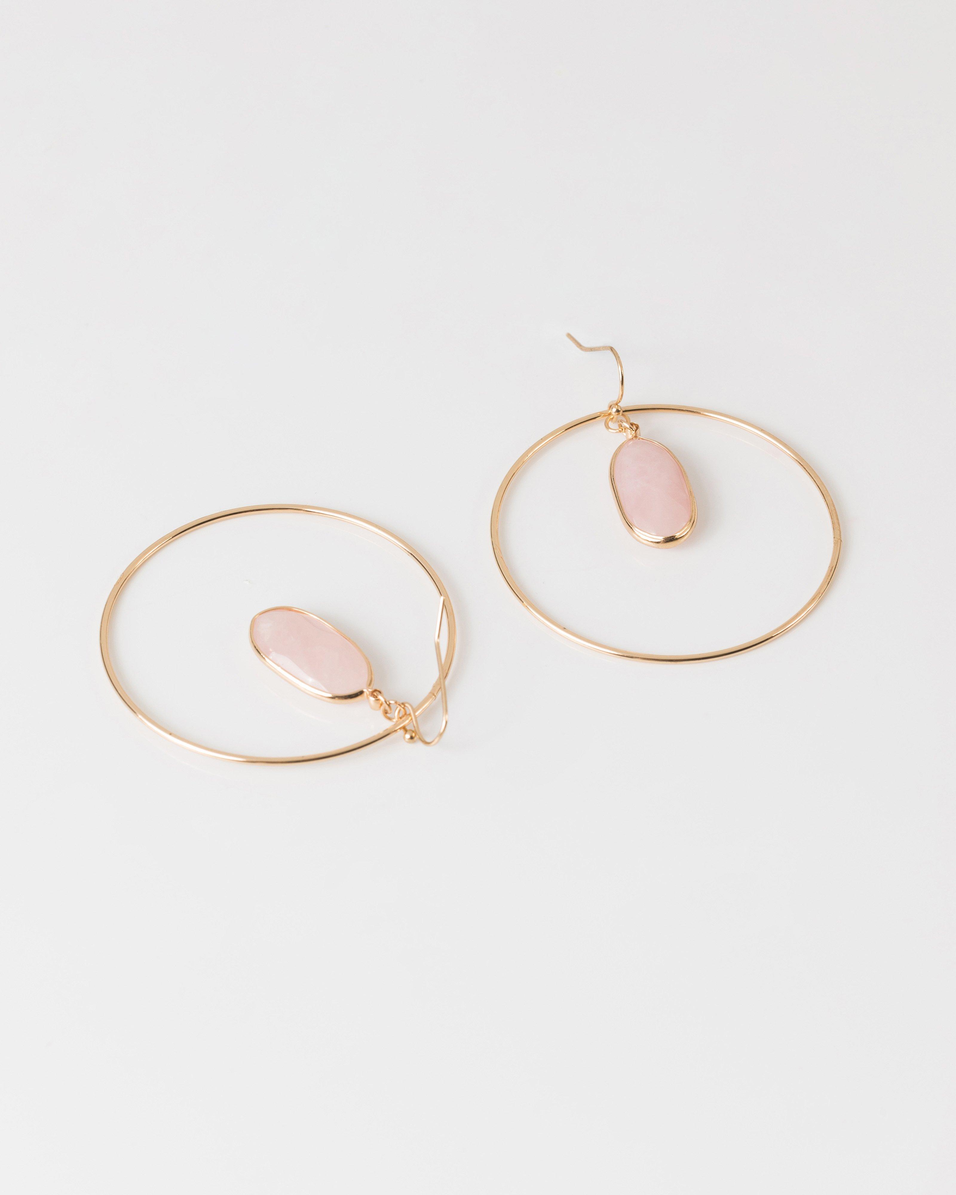 Circle Ring Natural Stone Earrings -  pink