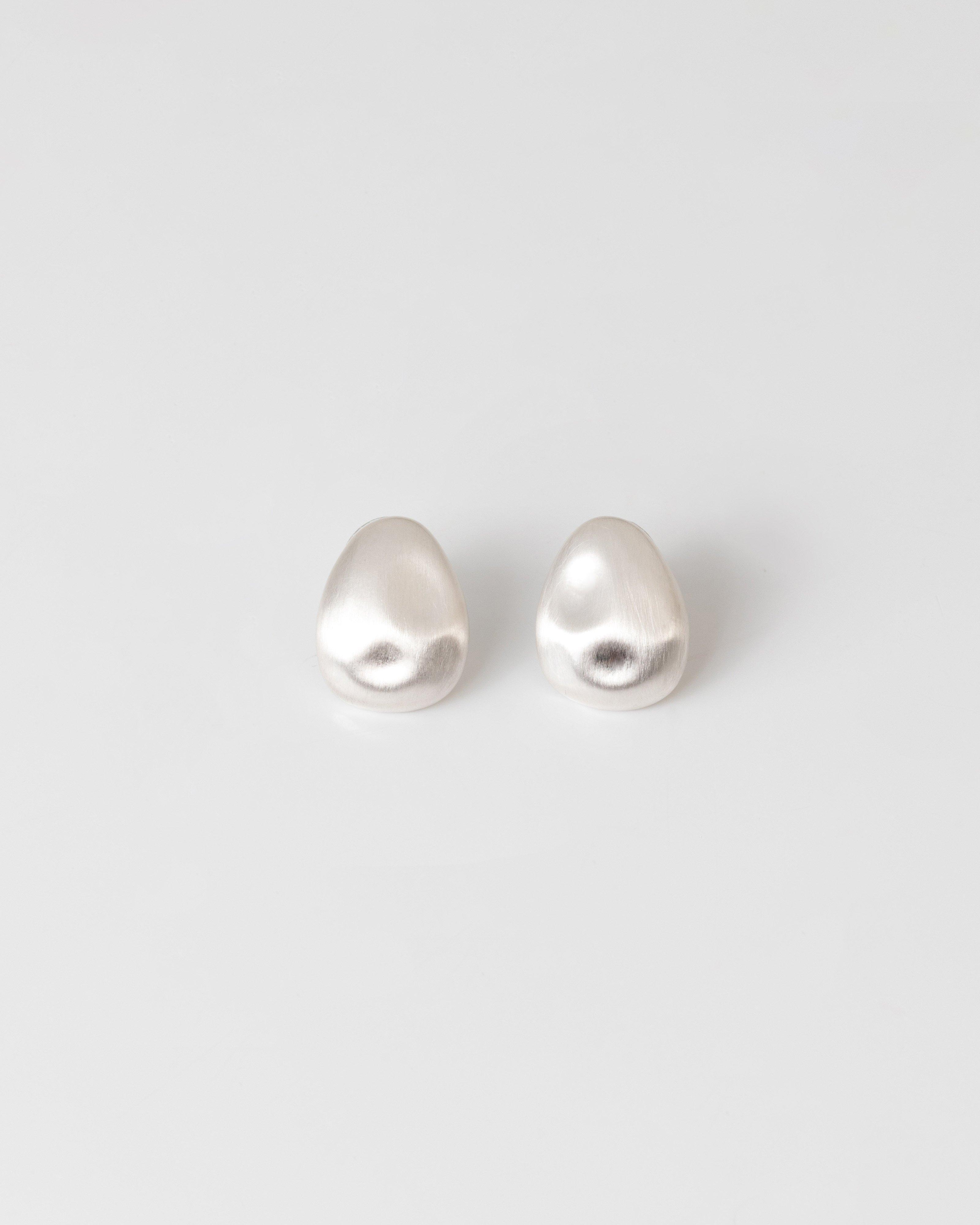 Teardrop Pebble Stud Earrings -  silver