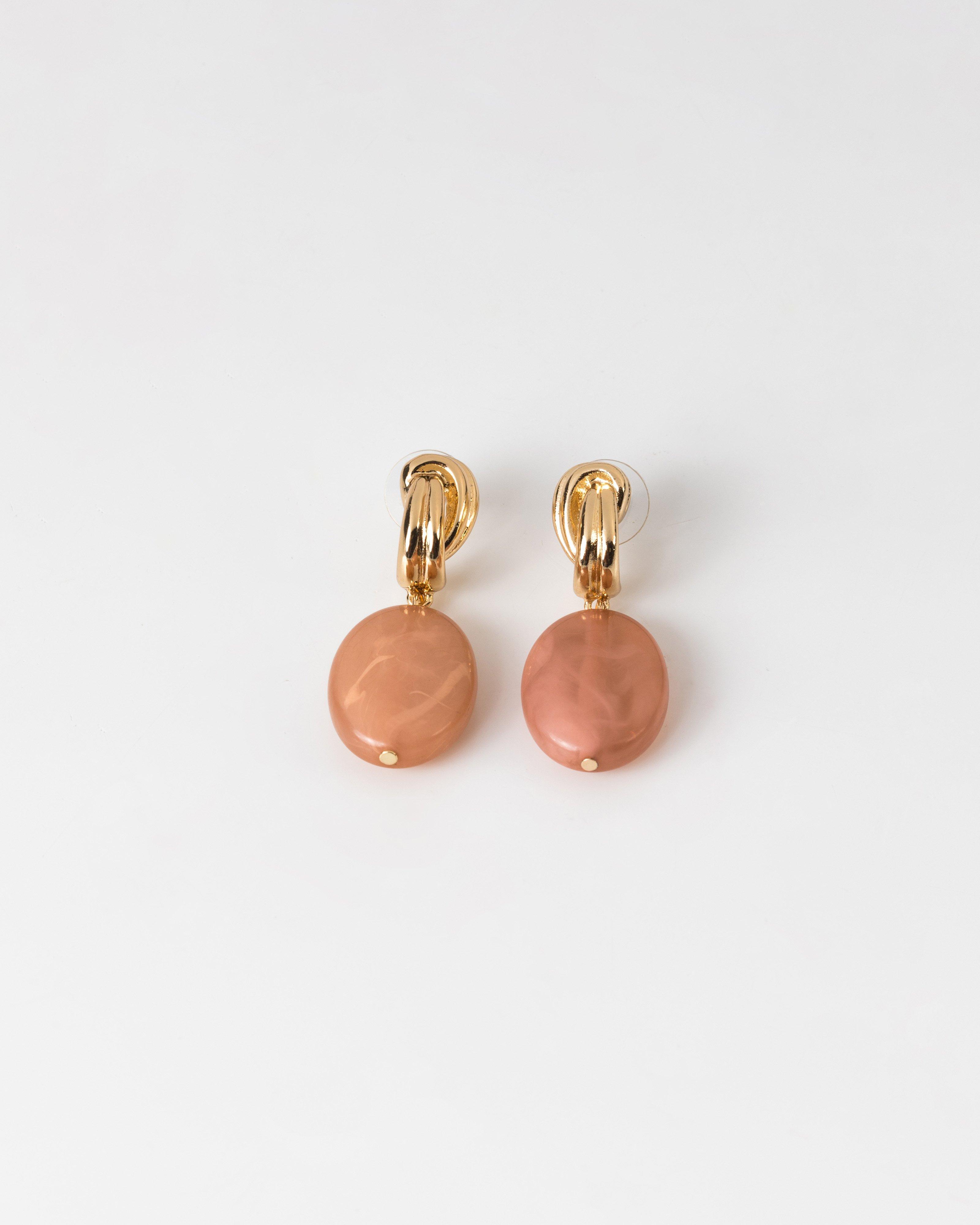 Knotted Oval Resin Drop Earrings -  lightpink