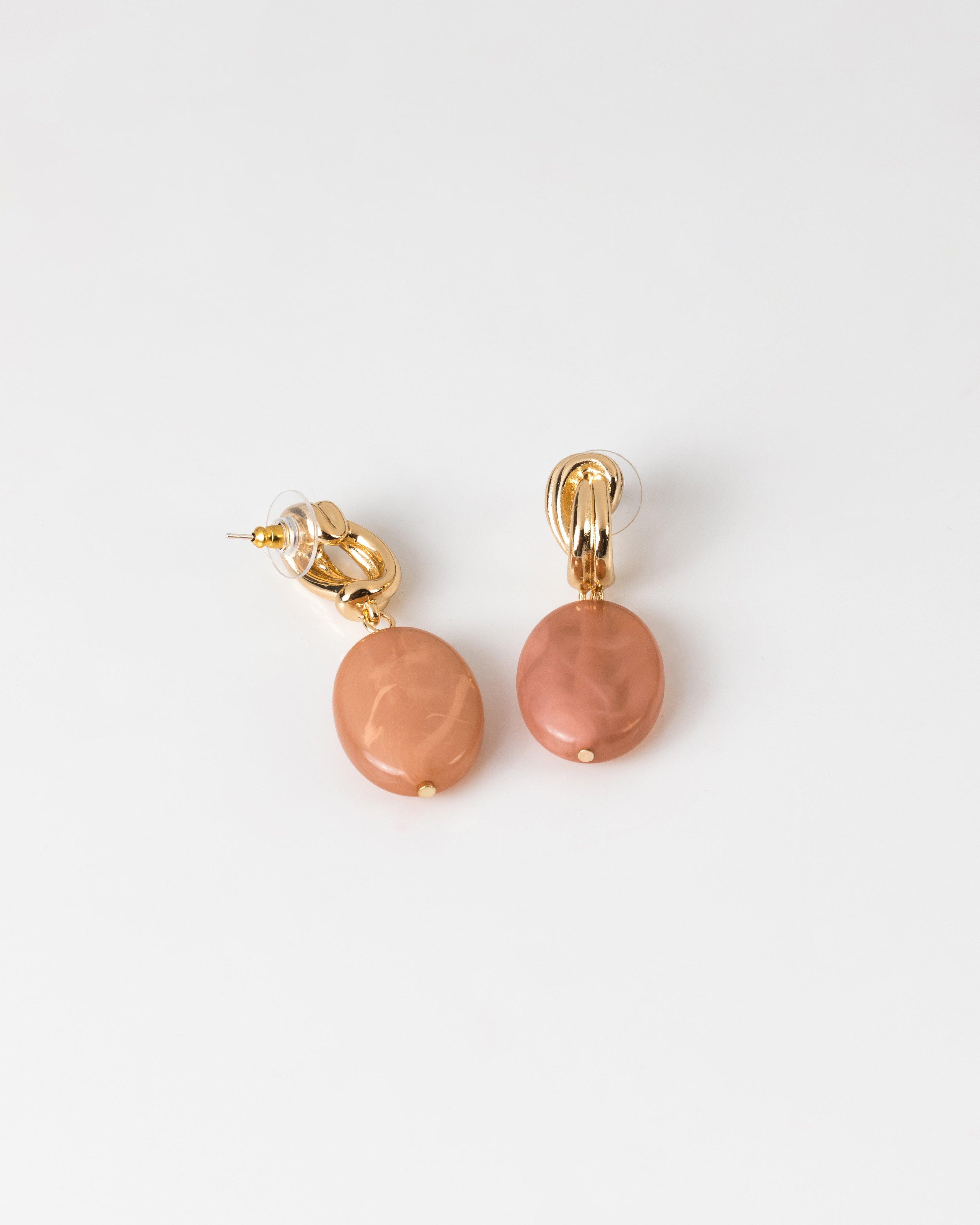 Knotted Oval Resin Drop Earrings -  lightpink