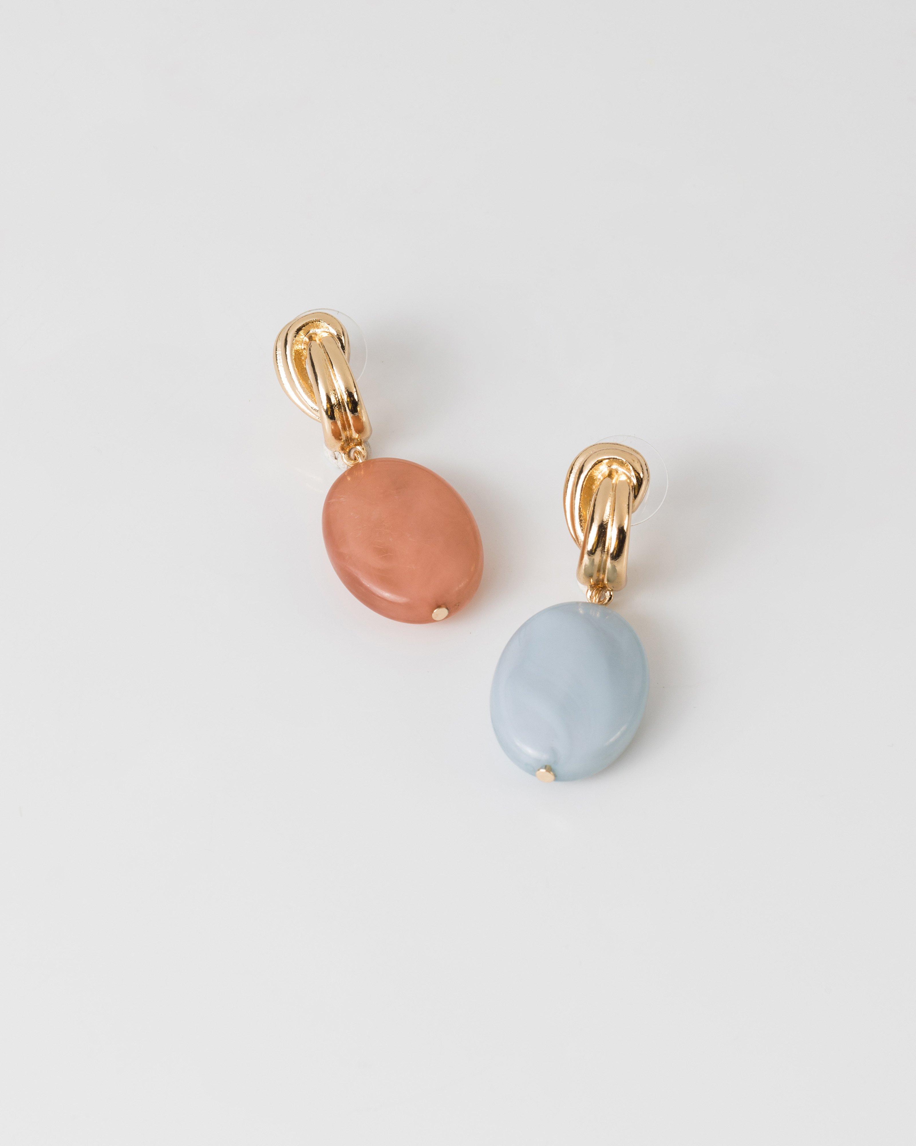 Knotted Oval Resin Drop Earrings -  lightpink