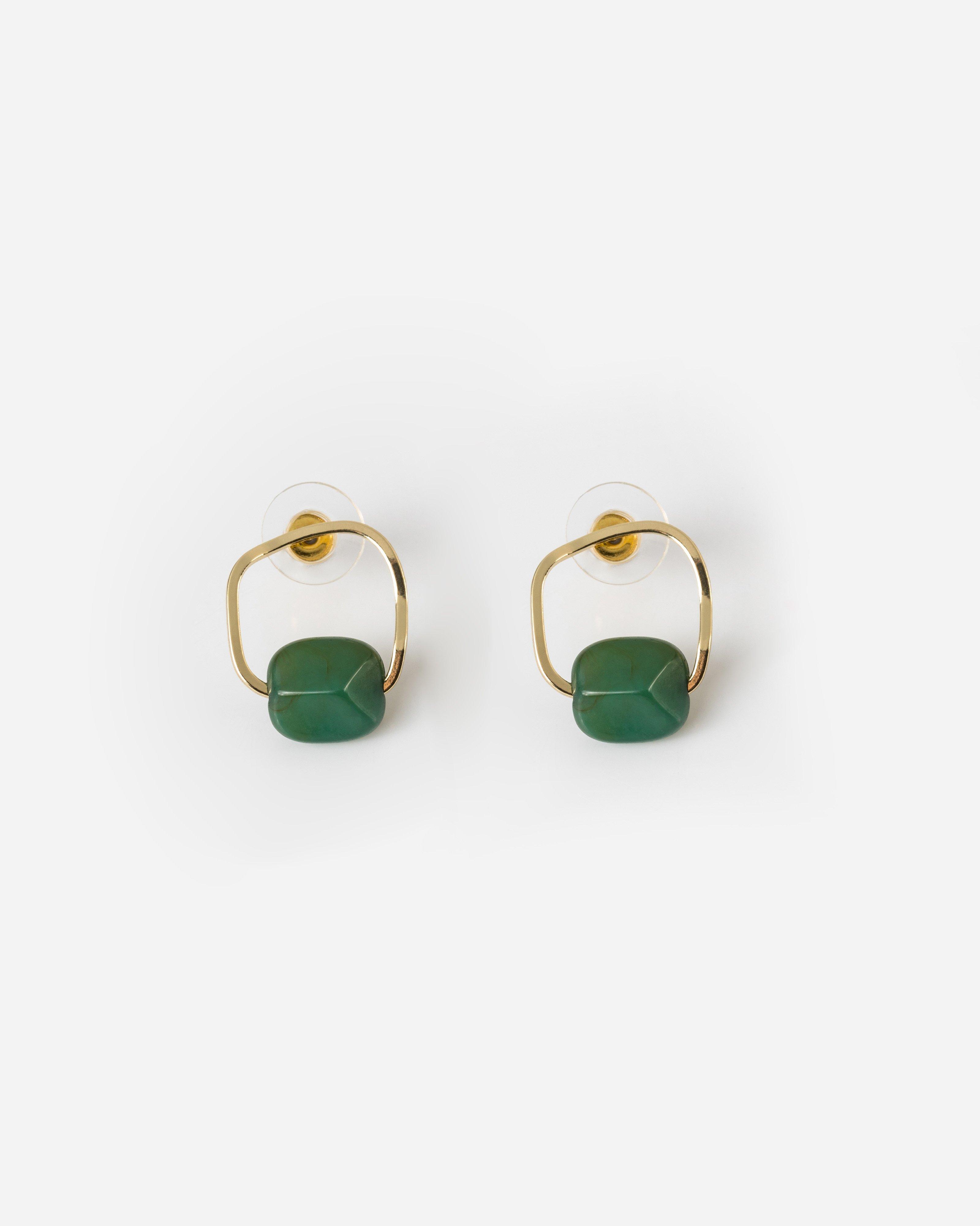 Organic Bead Metal Outline Earrings -  green