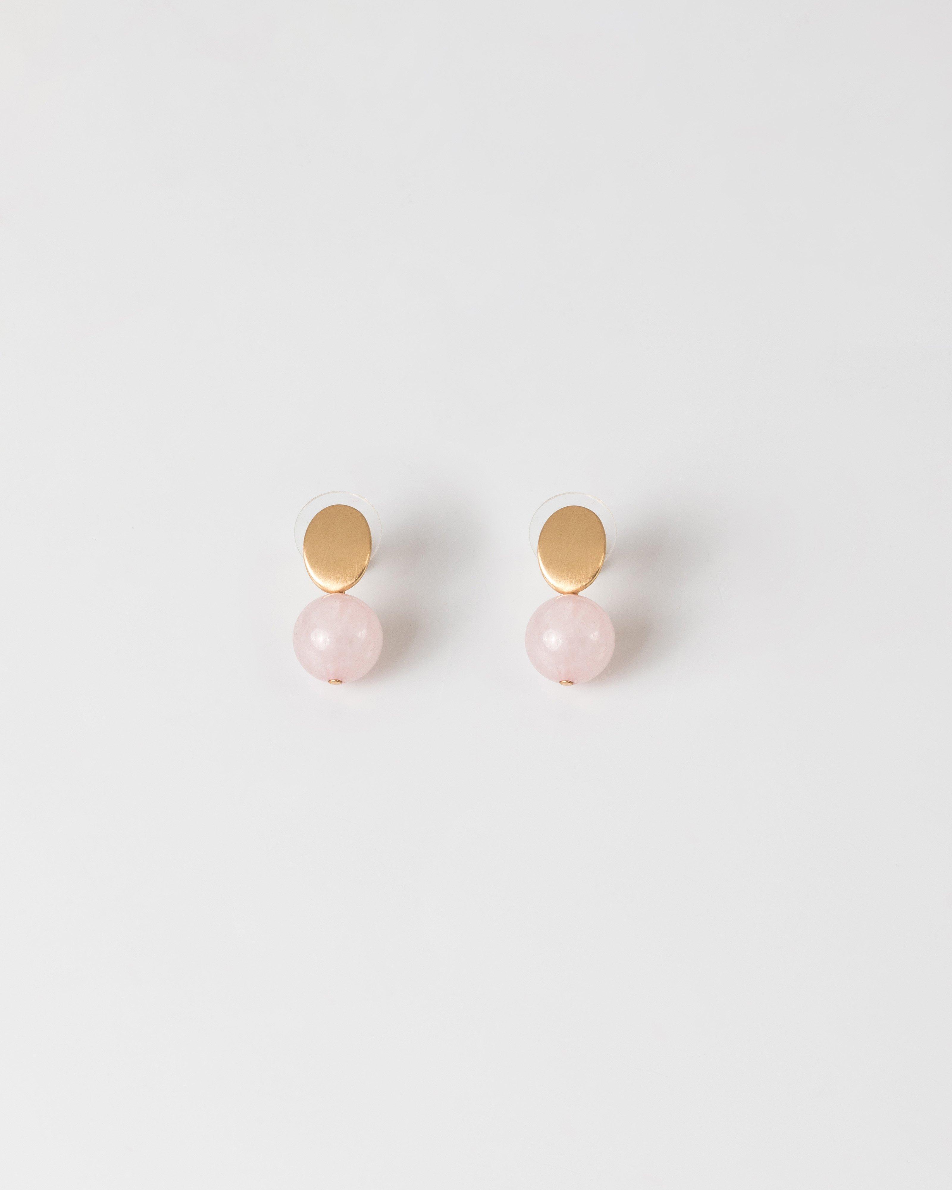 Oval Disk and Stone Double Drop ER -  pink