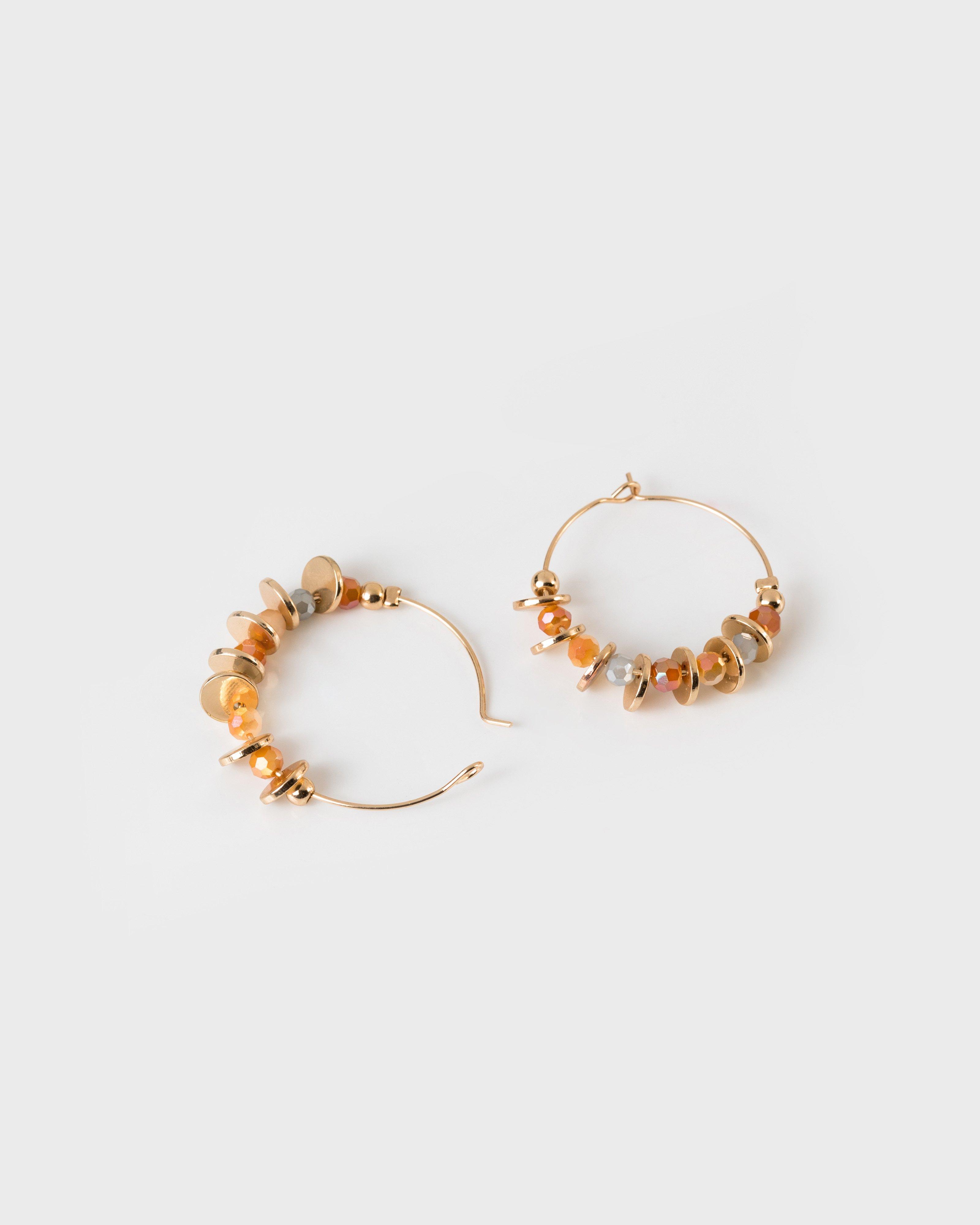 Faceted Bead & Disk Hoop Earrings -  blue