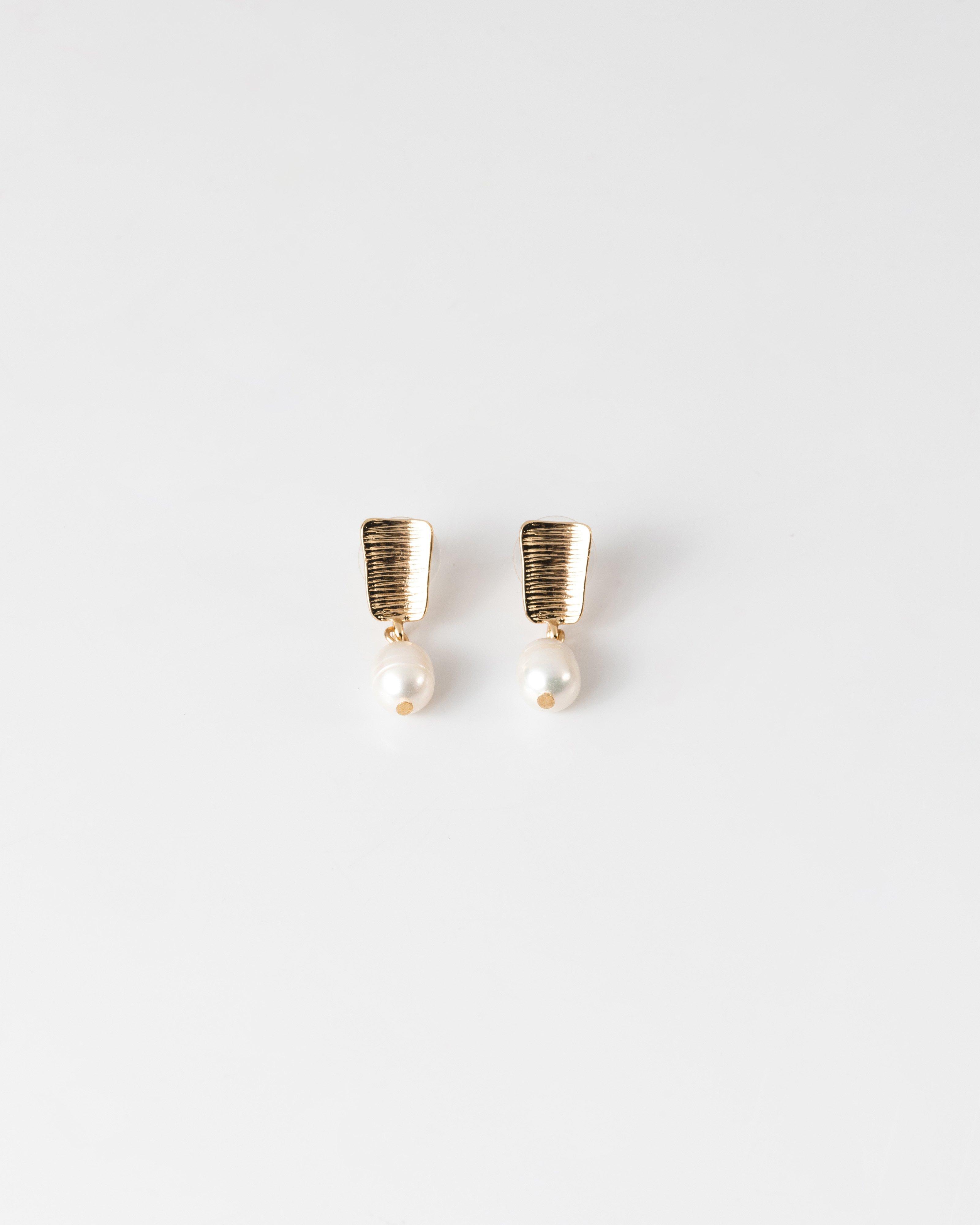 Oblong Textured Pearl Drop Earrings -  milk