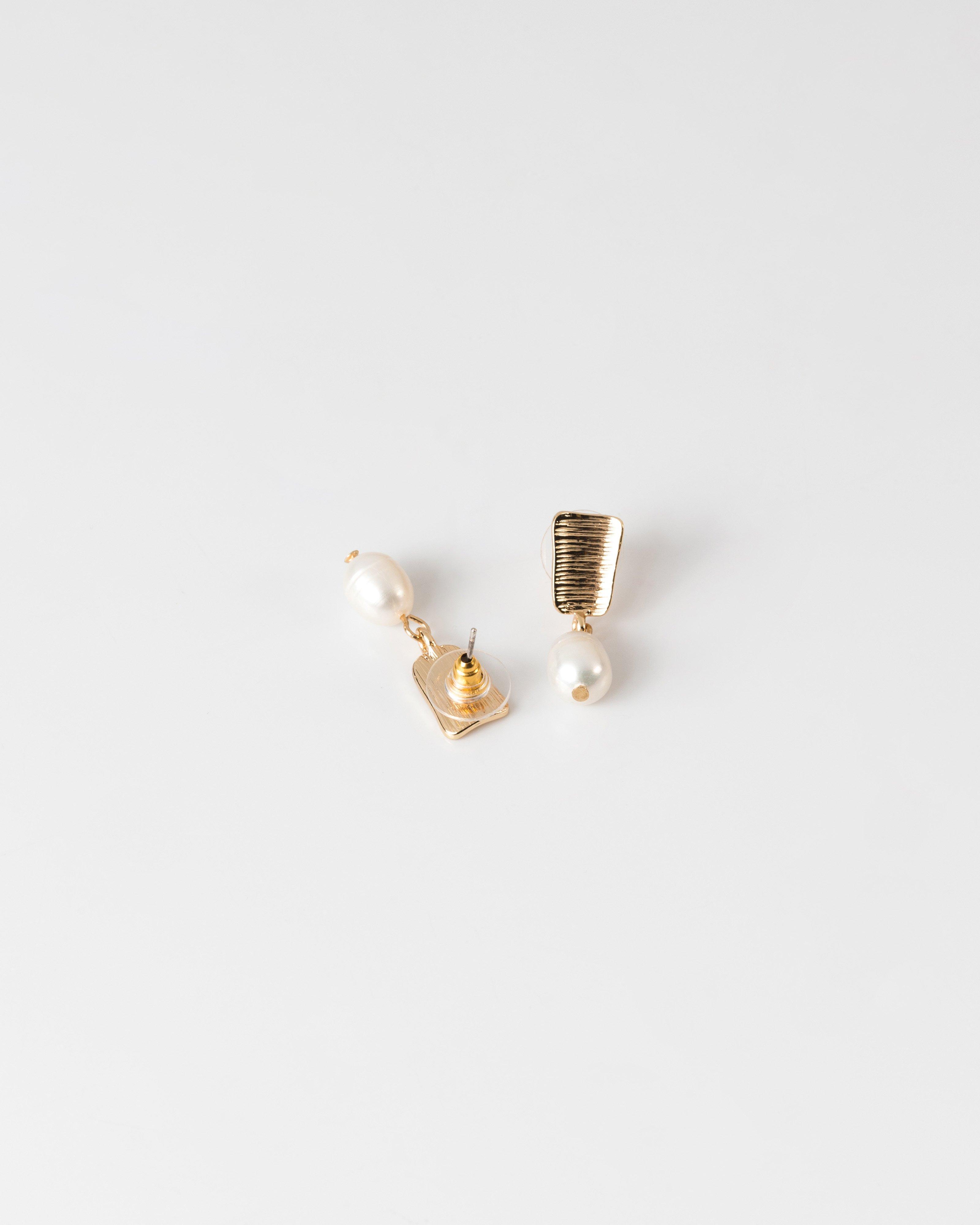 Oblong Textured Pearl Drop Earrings -  milk