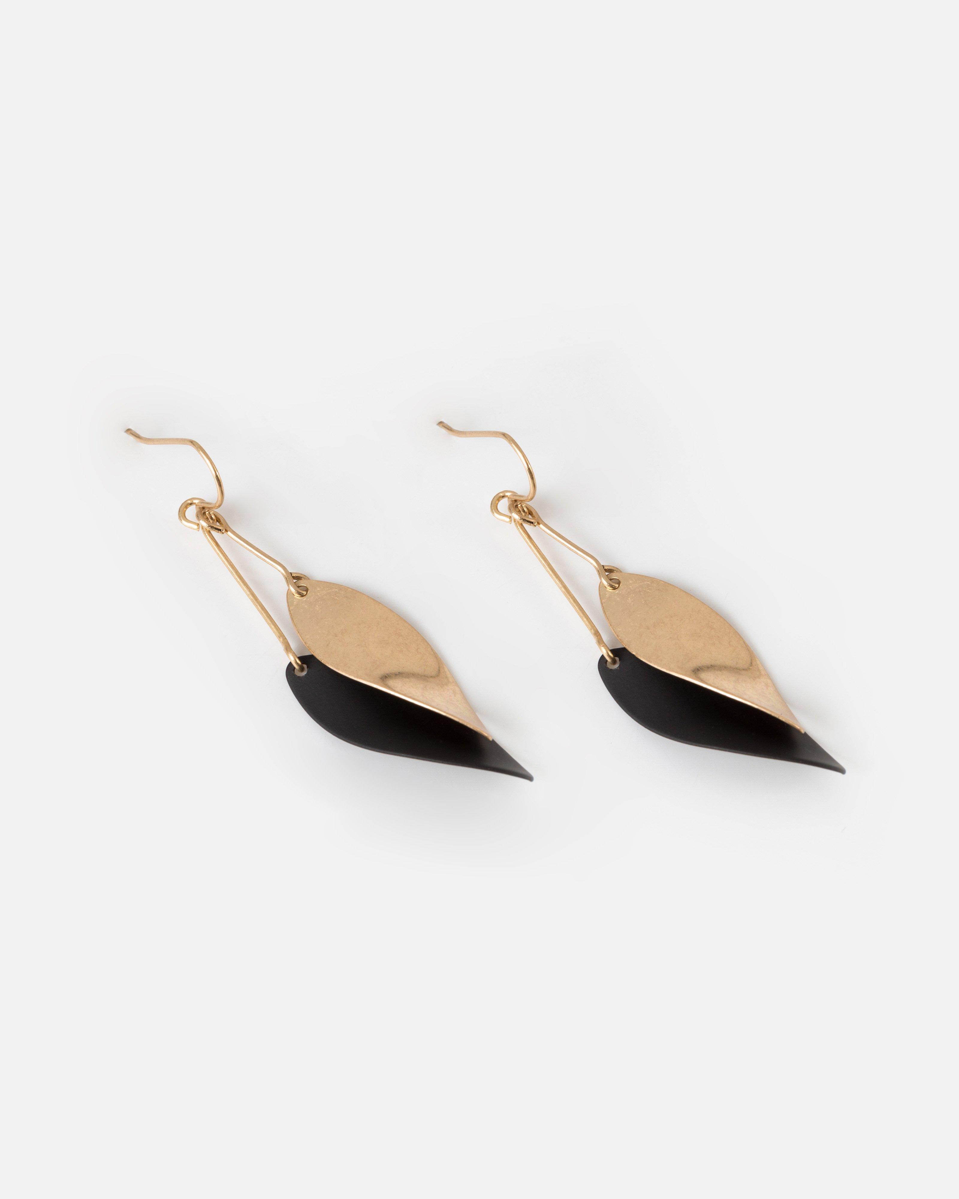 Double Leaf Epoxy Drop Earrings -  black