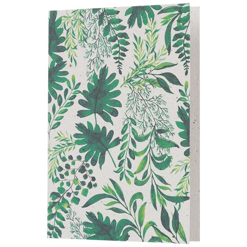 Green Leaves Card -  green-white