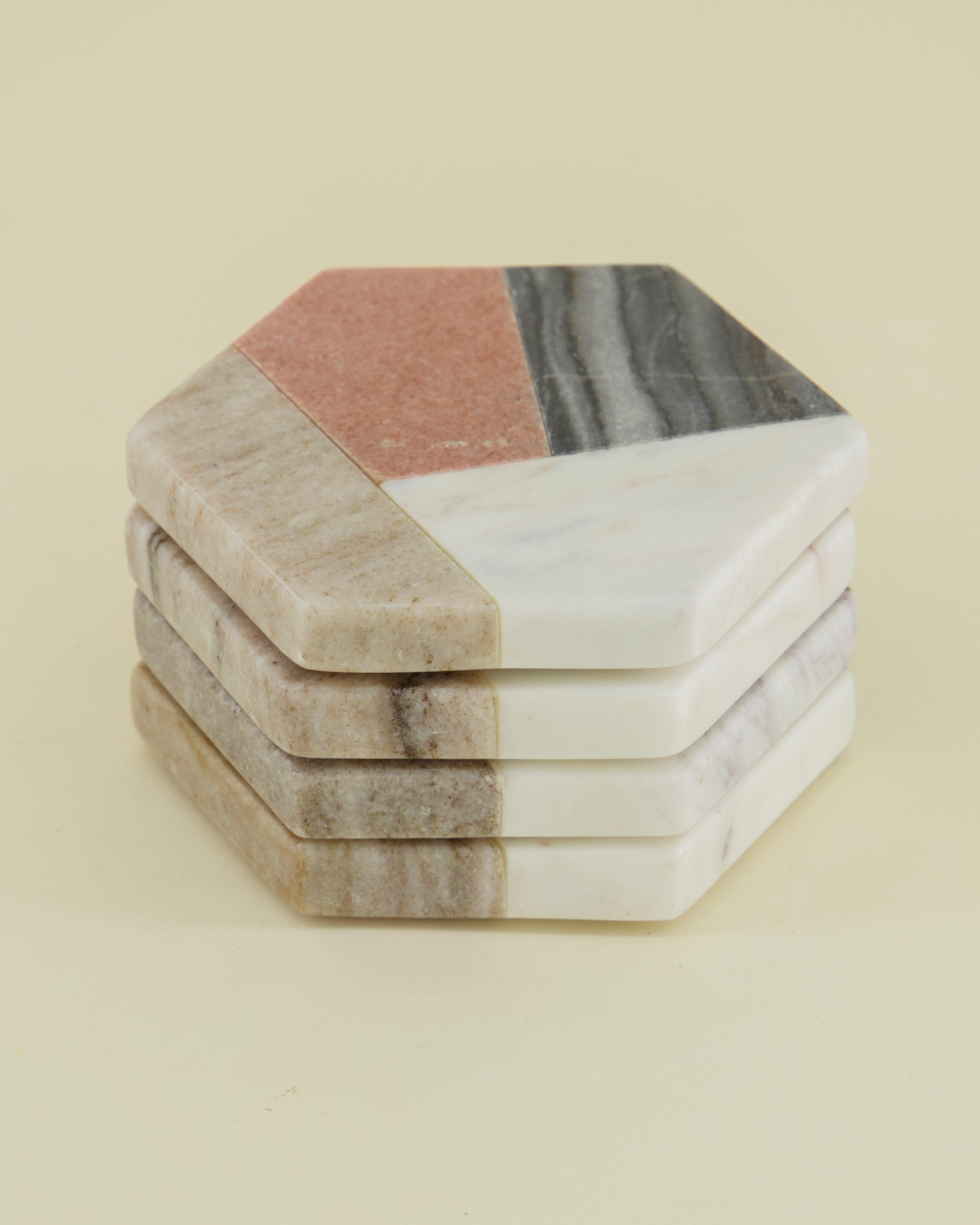 Marble Colourblock Coaster Set -  assorted