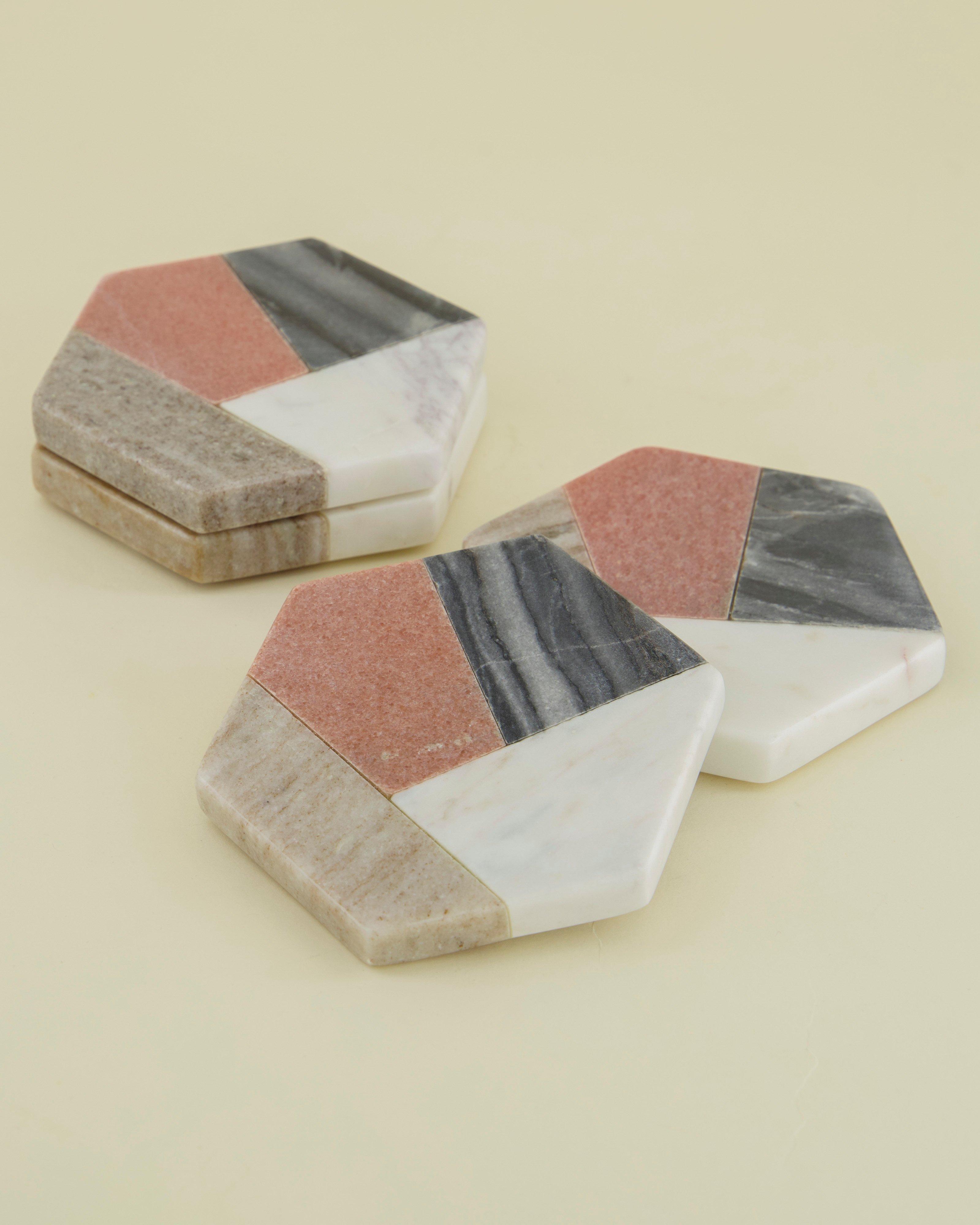 Marble Colourblock Coaster Set -  assorted