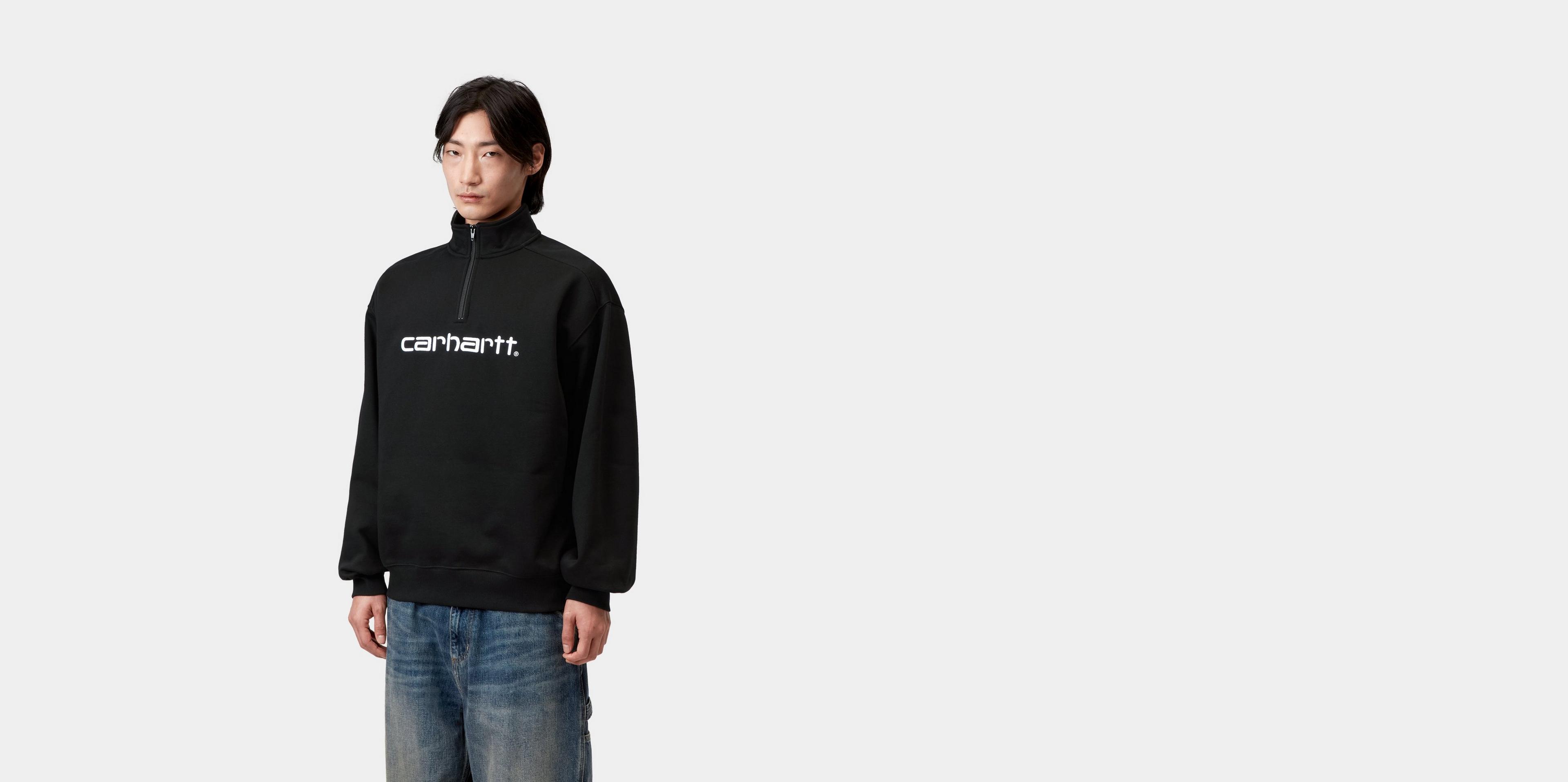 Carhartt WIP Script Half Zip Sweatshirt, Black/White | Official