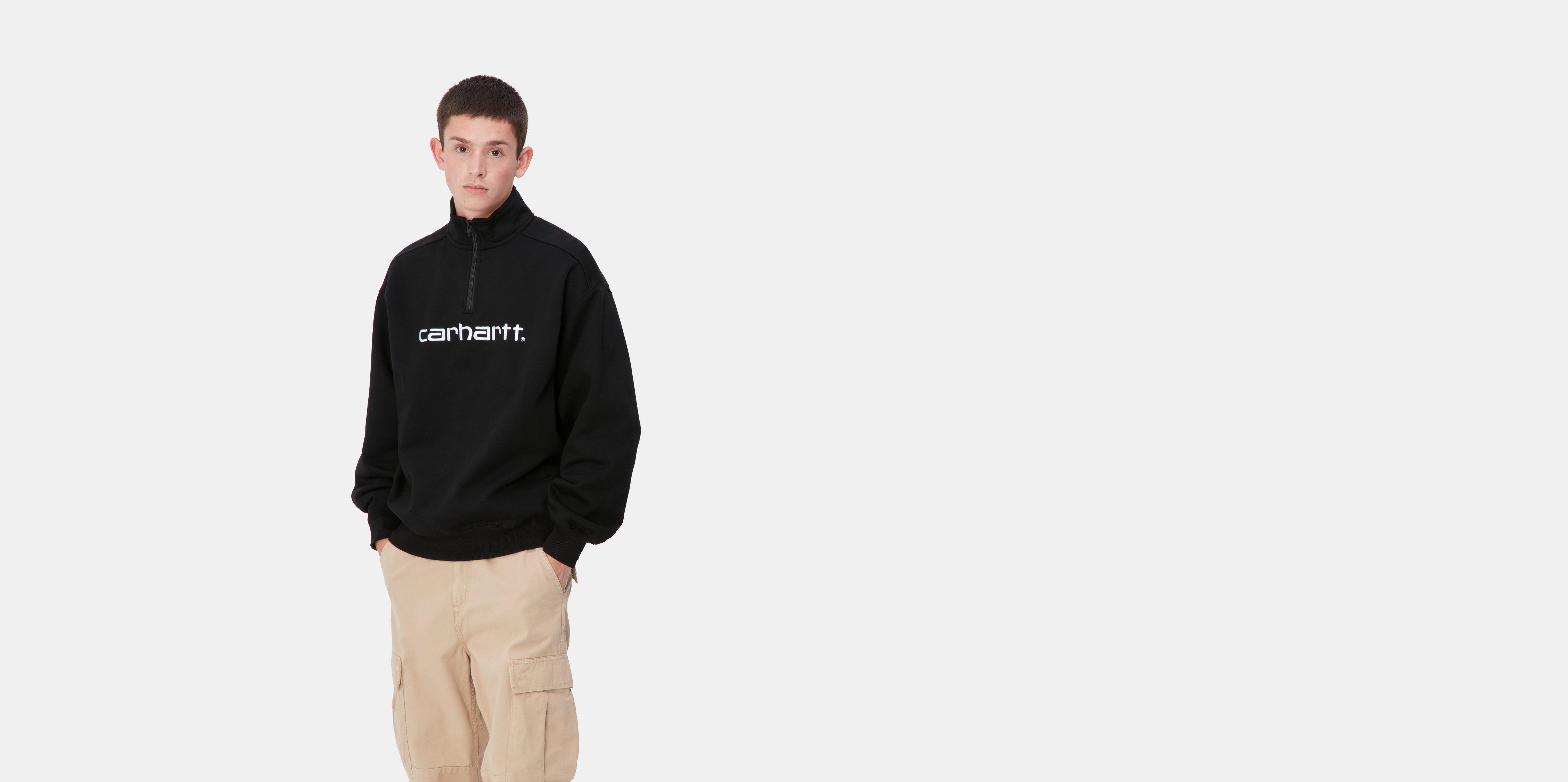 Carhartt WIP Script Half Zip Sweatshirt Black White Official Online Store