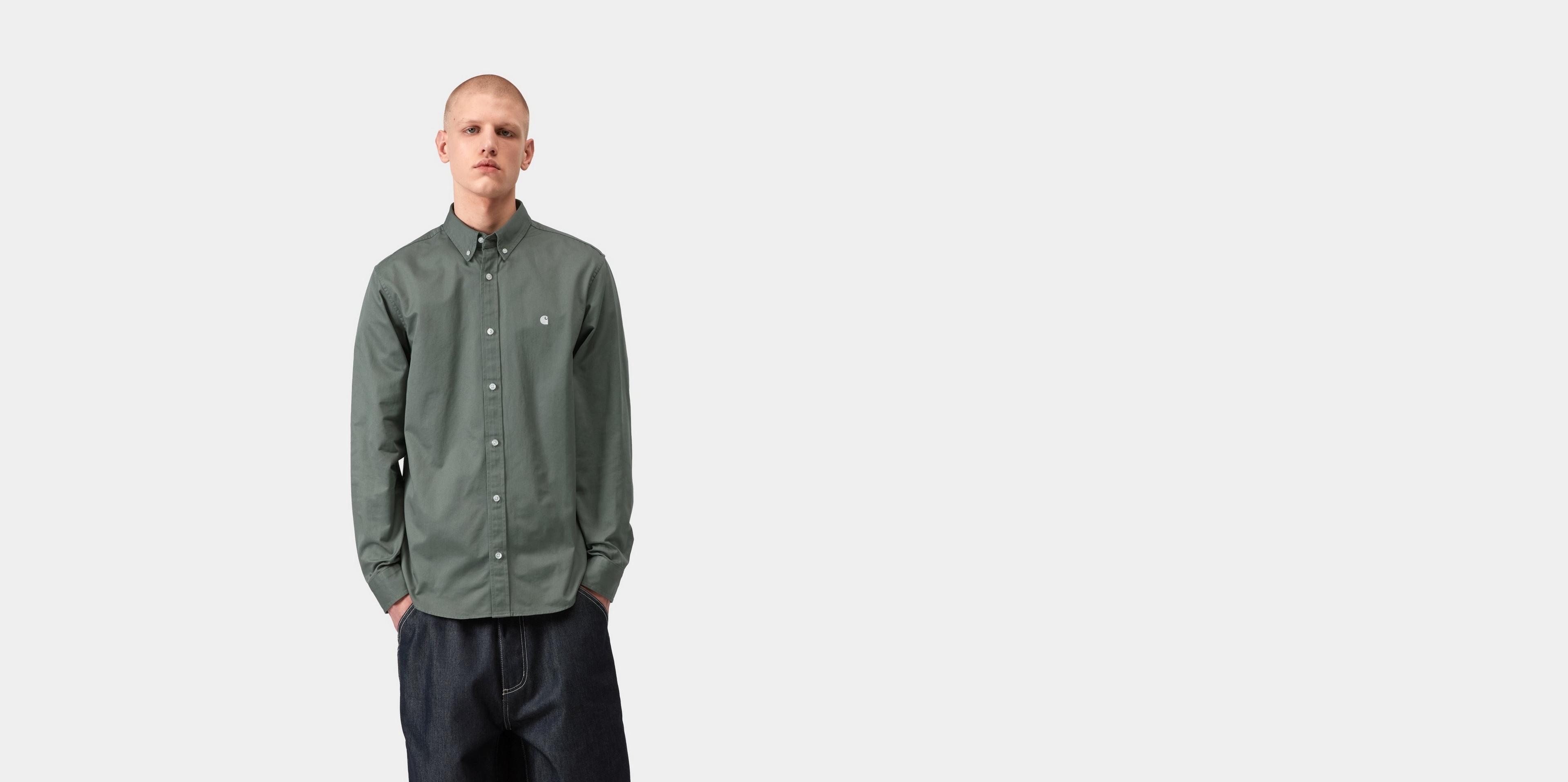 Carhartt WIP L/S Madison Shirt, Velvet Green / White | Official