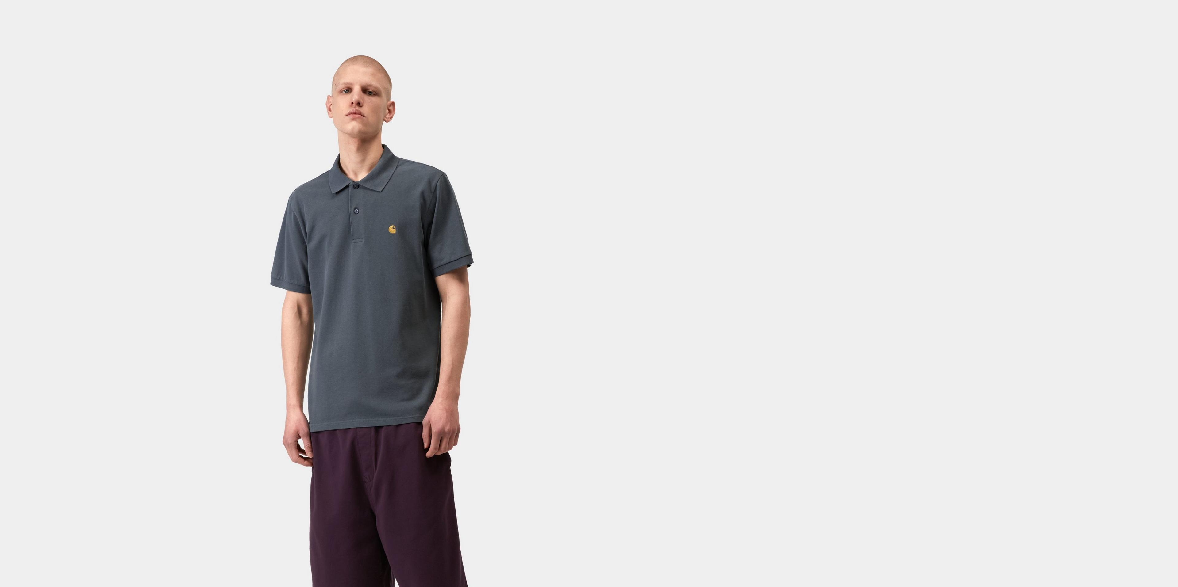 Carhartt WIP S/S Chase Pique Polo, Cozy Blue / Gold | Official