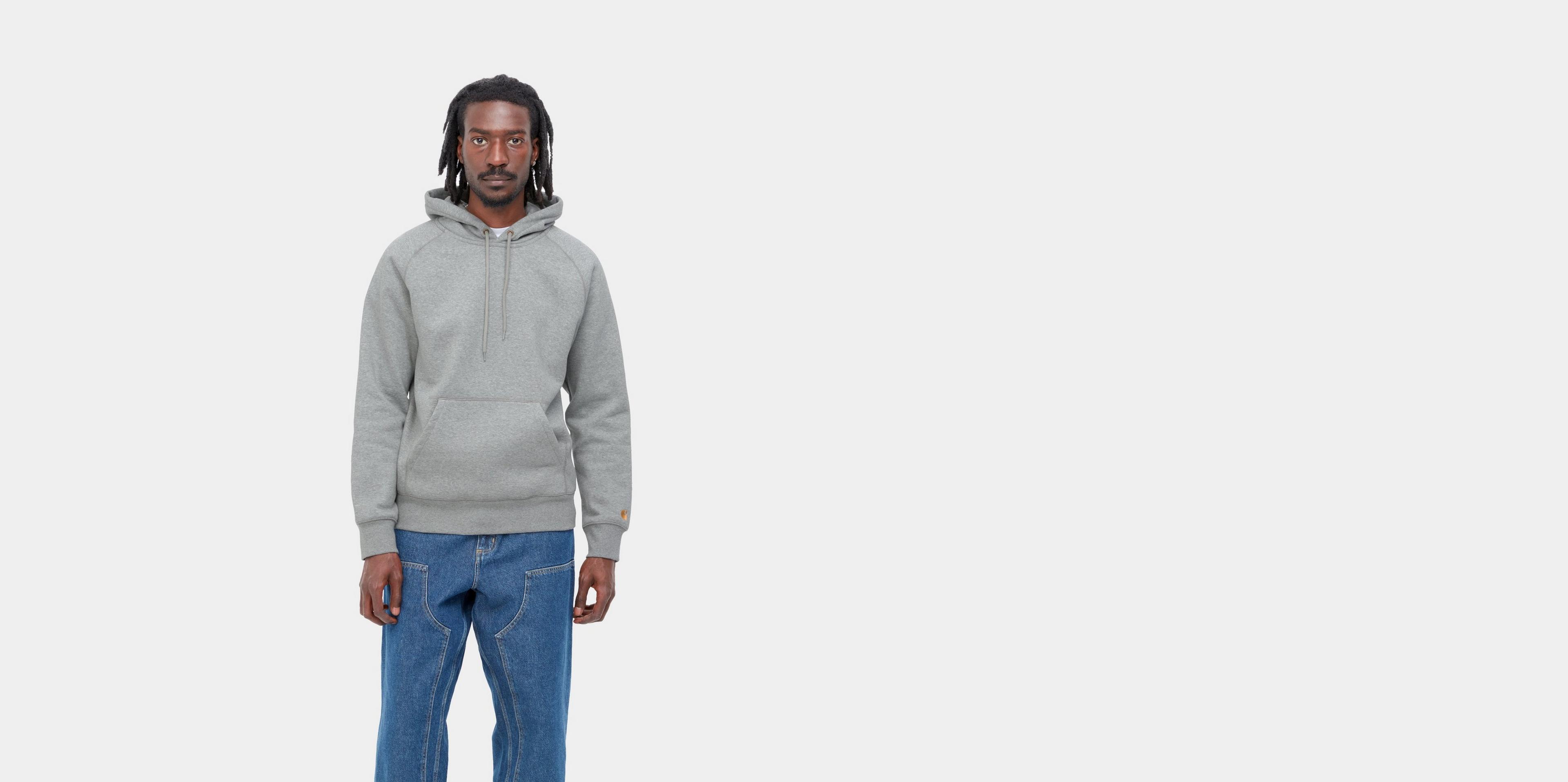 Carhartt WIP Hooded Chase Sweatshirt, Grey Heather / Gold