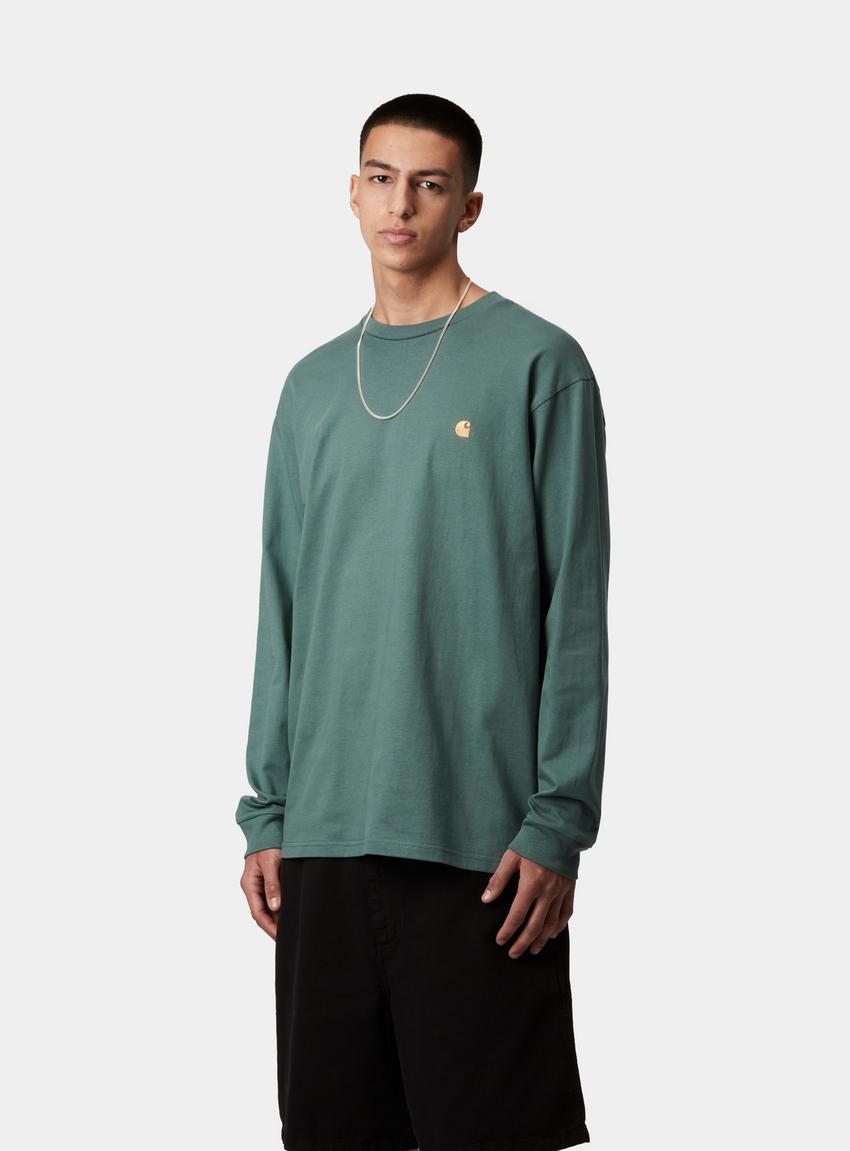 ★ドイツ発*carhartt WIP*新作*Chase 長袖Tシャツ/SILVER PINE★ Carhartt WIP L/S Chase T-Shirt, Silver Pine / Gold