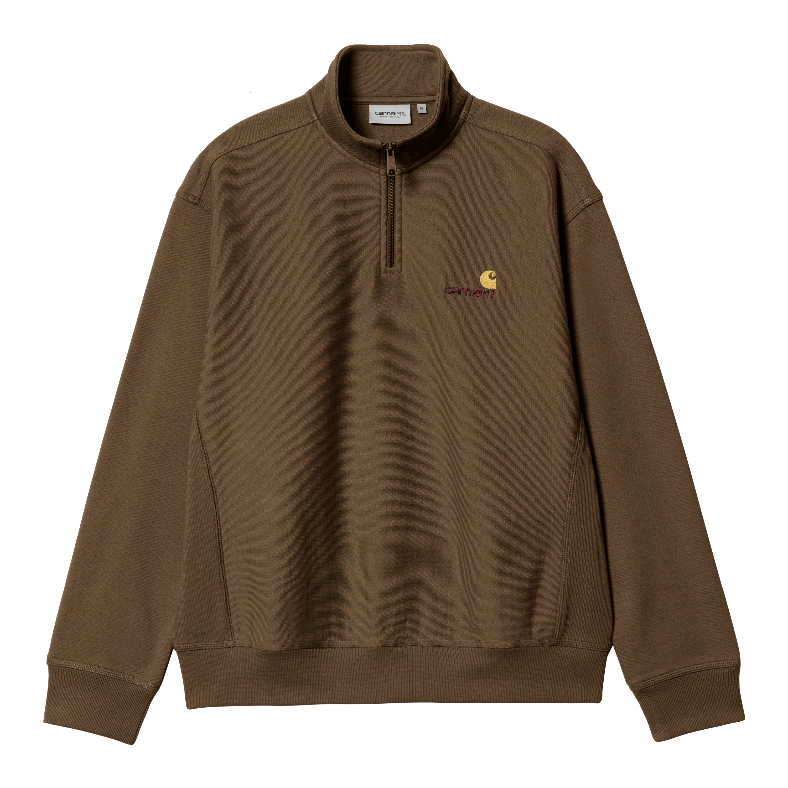 Carhartt WIP Half Zip American Script Sweatshirt in Brown