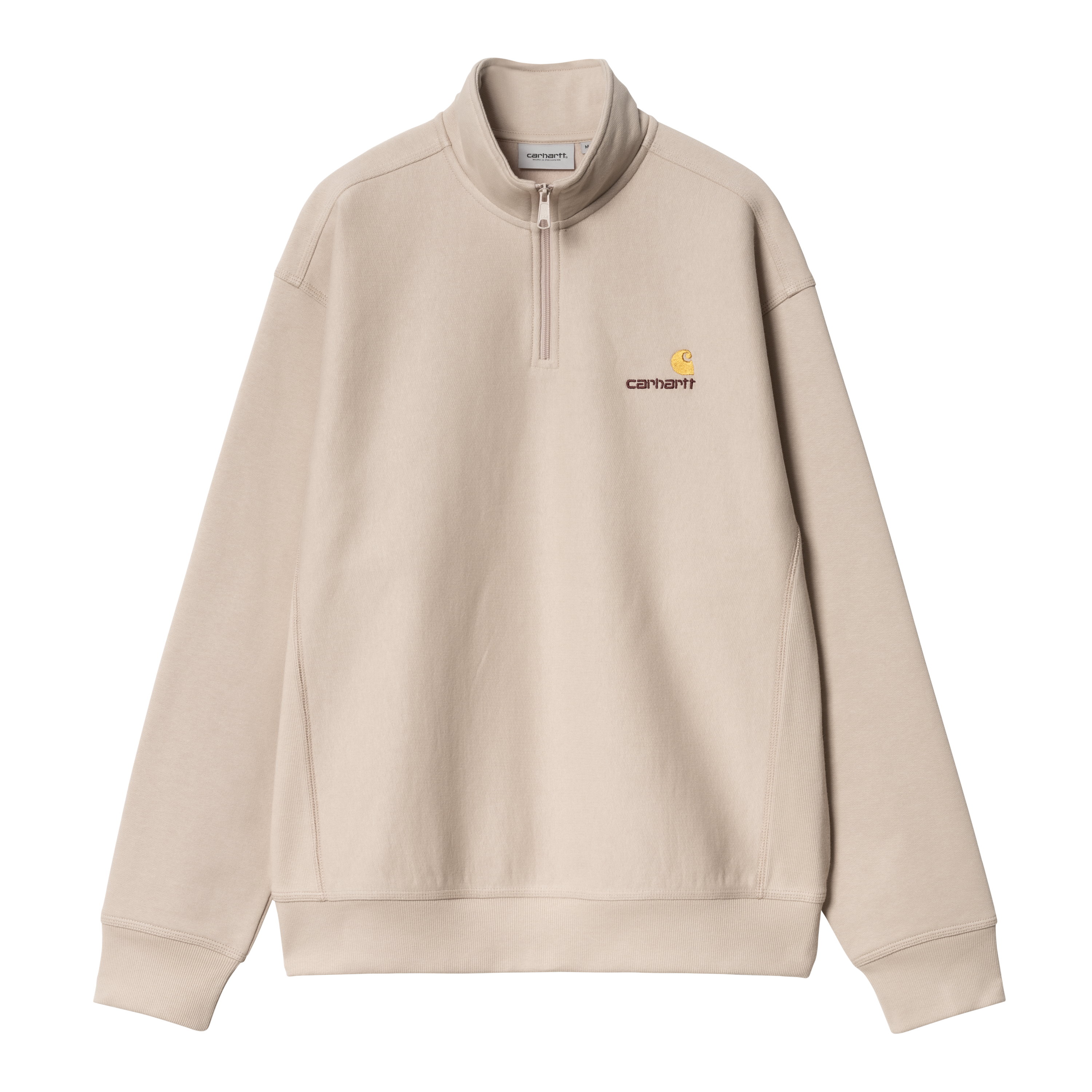 Carhartt WIP Half Zip American Script Sweatshirt in Beige