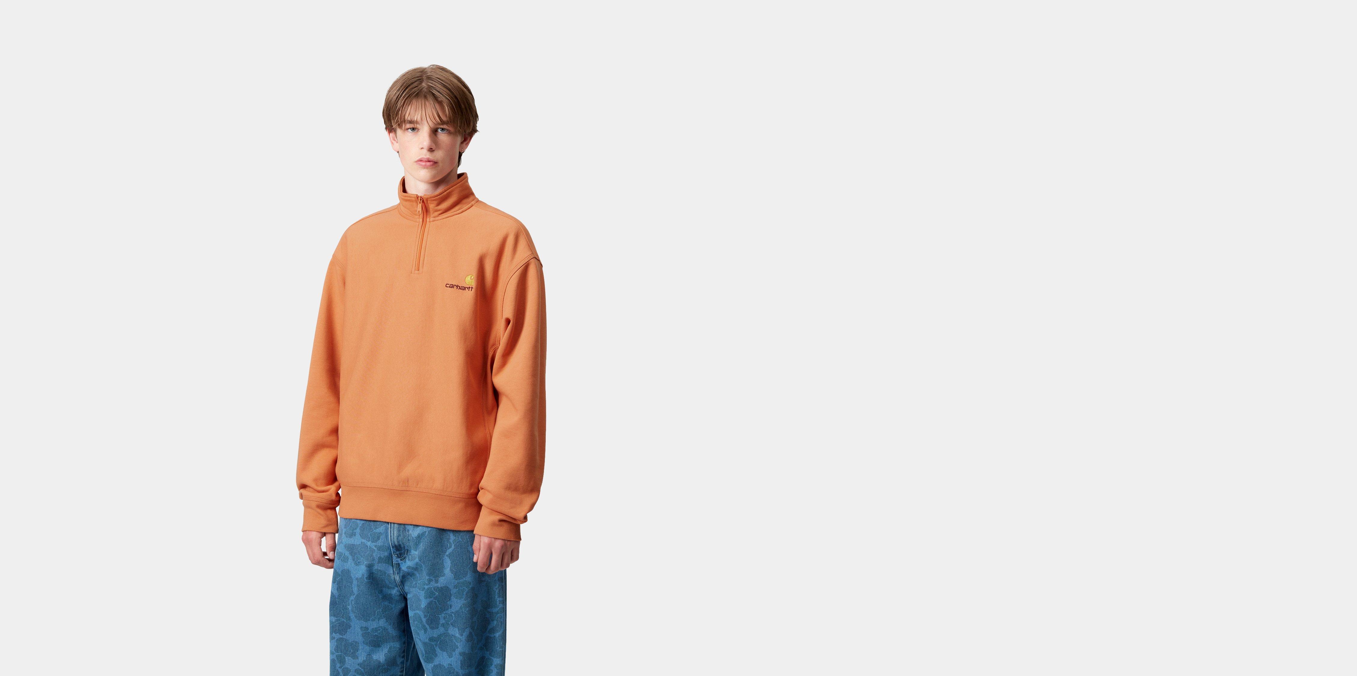 Carhartt WIP Half Zip American Script Sweatshirt in Orange