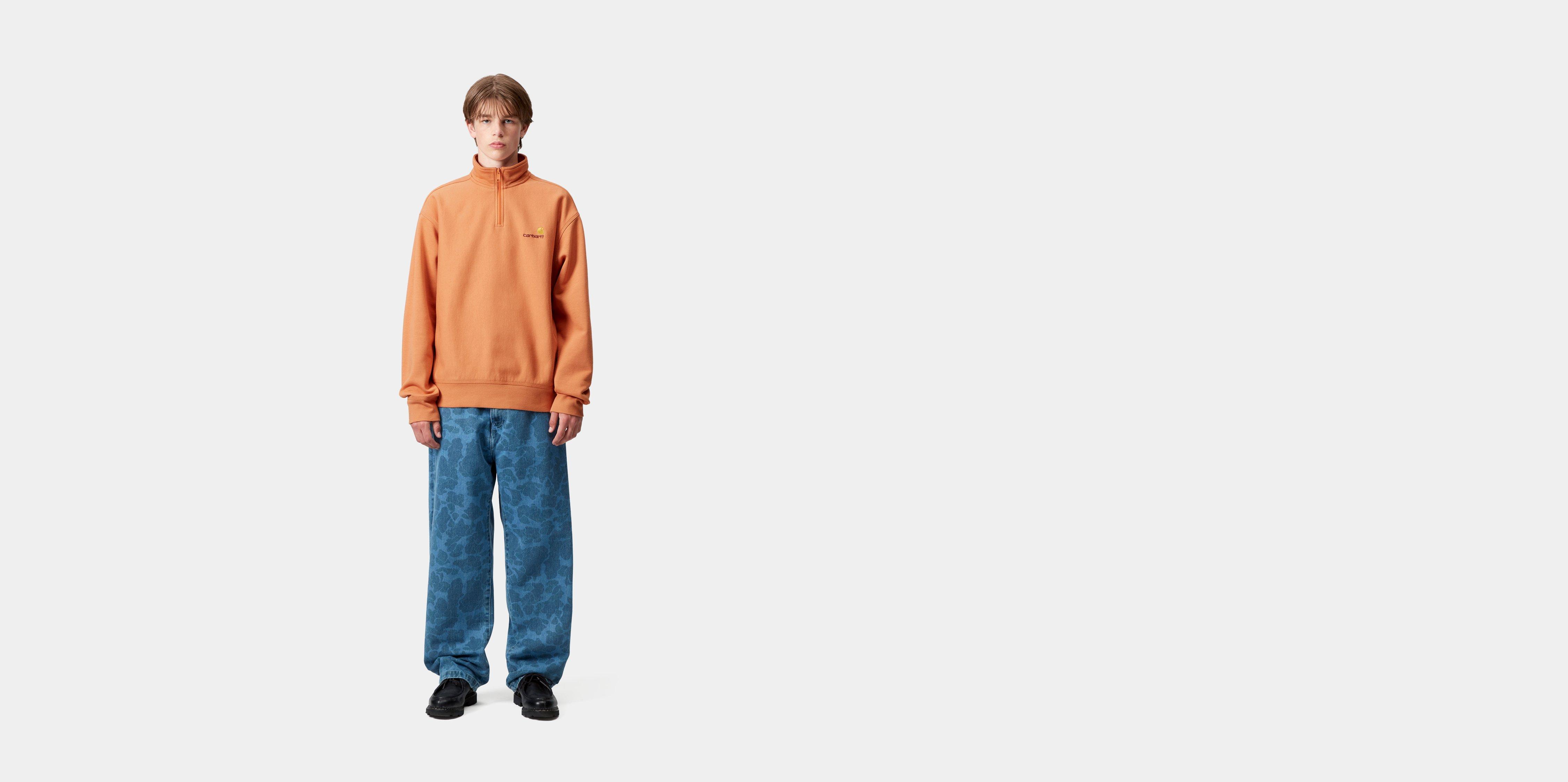 Carhartt WIP Half Zip American Script Sweatshirt in Orange