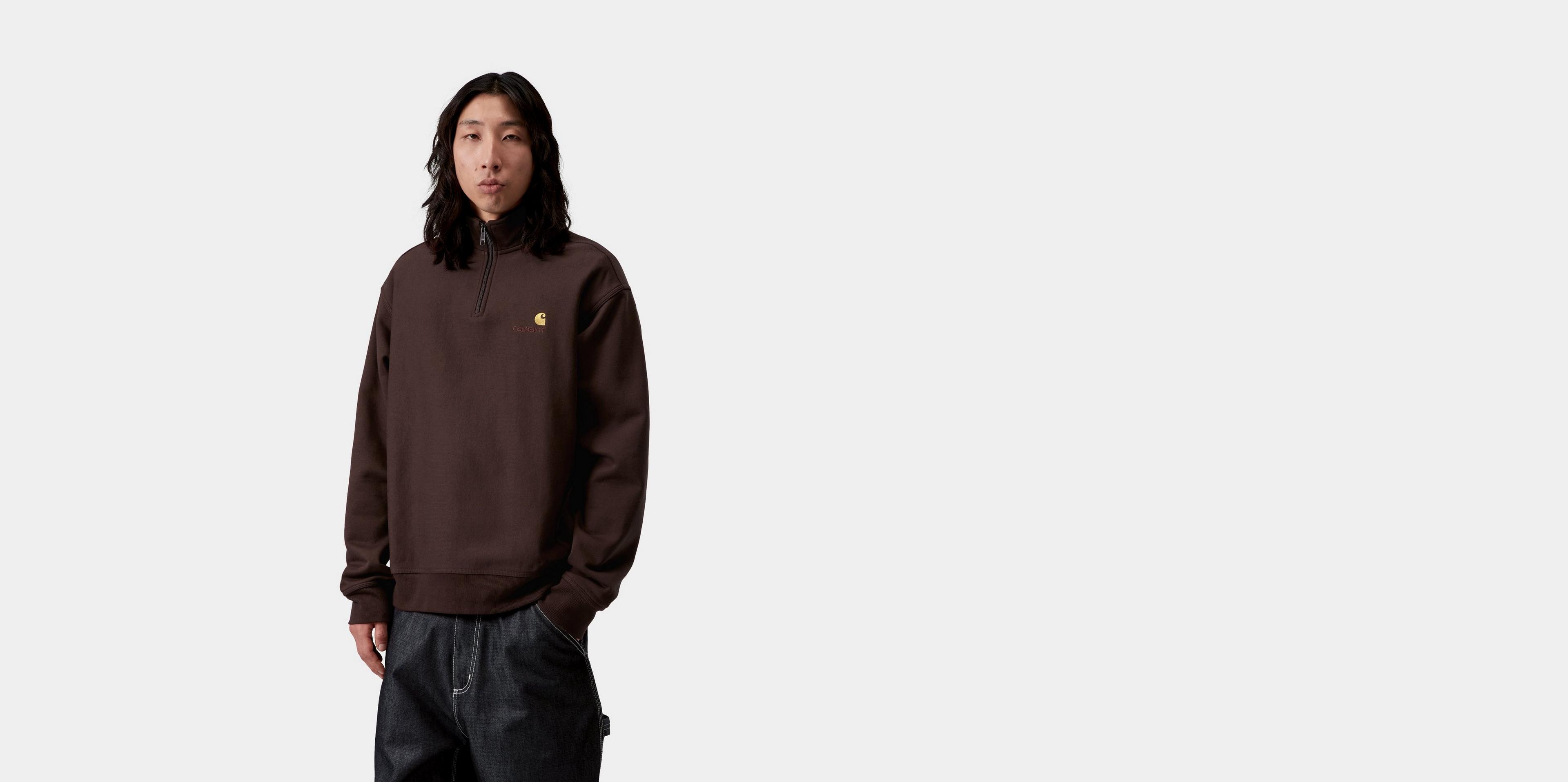 Carhartt WIP Half Zip American Script Sweatshirt, Palisander 