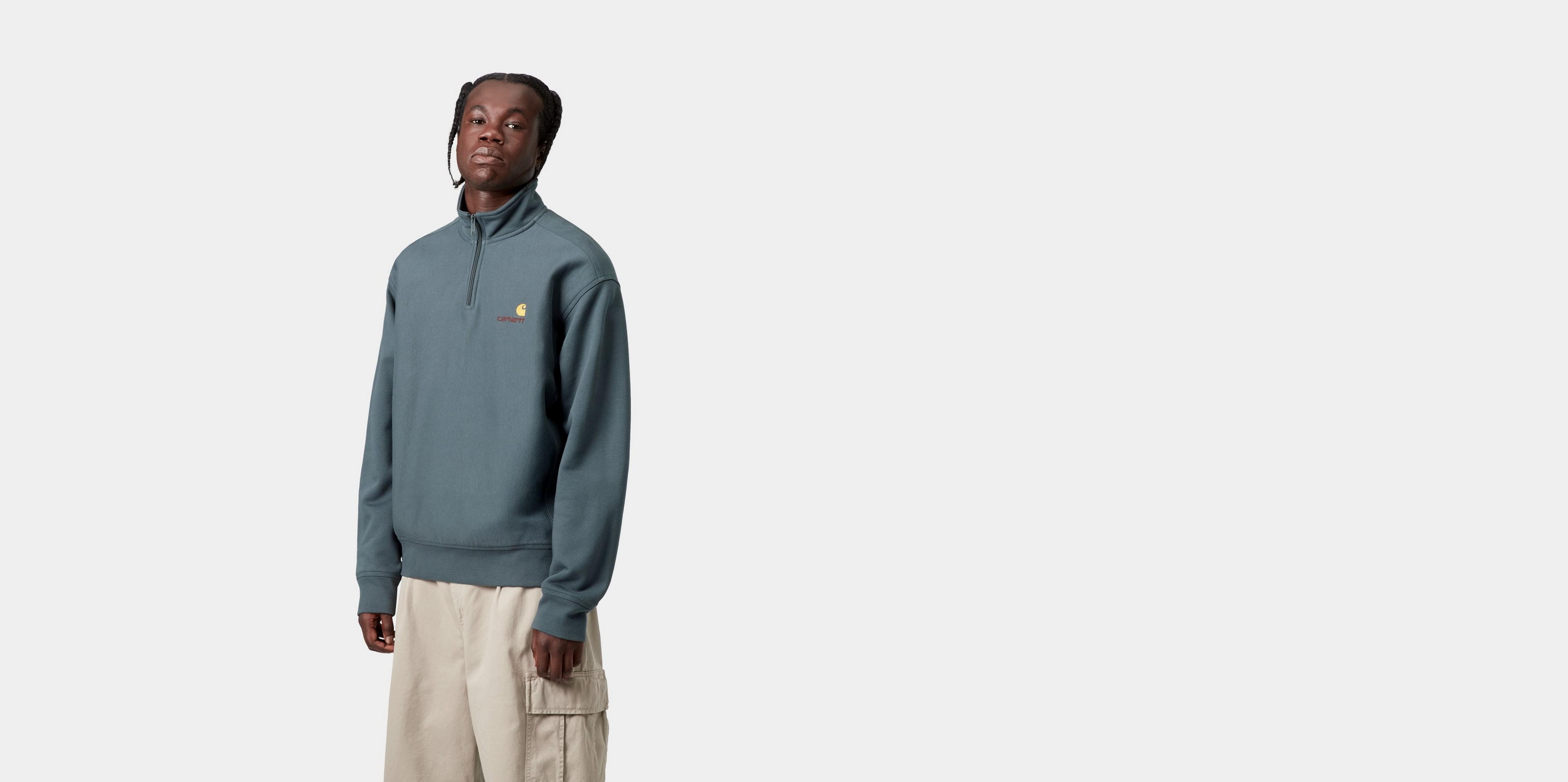 Carhartt WIP Half Zip American Script Sweatshirt, Office Blue