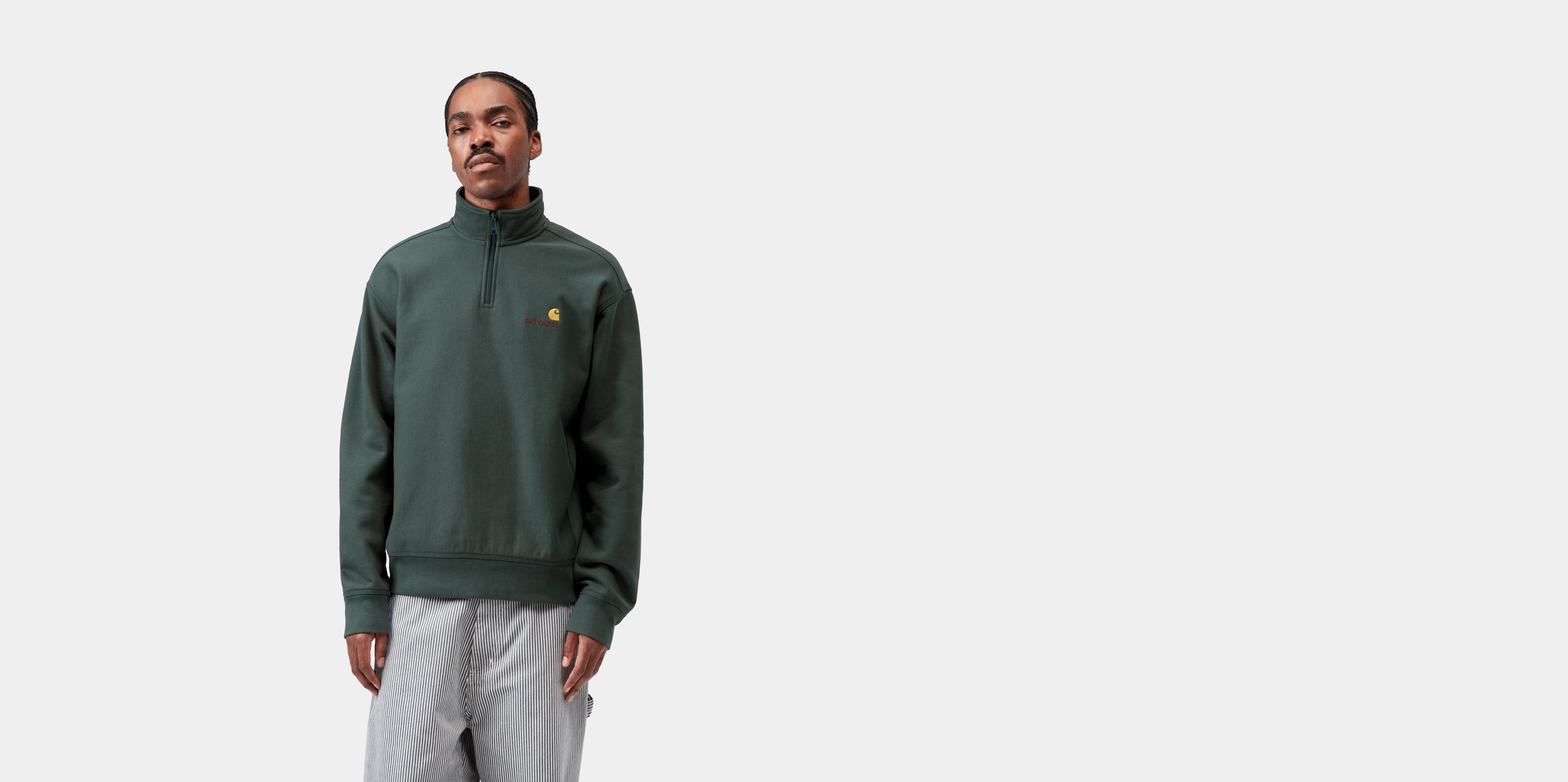 Carhartt WIP Half Zip American Script Sweatshirt Kale Green | L | Men
