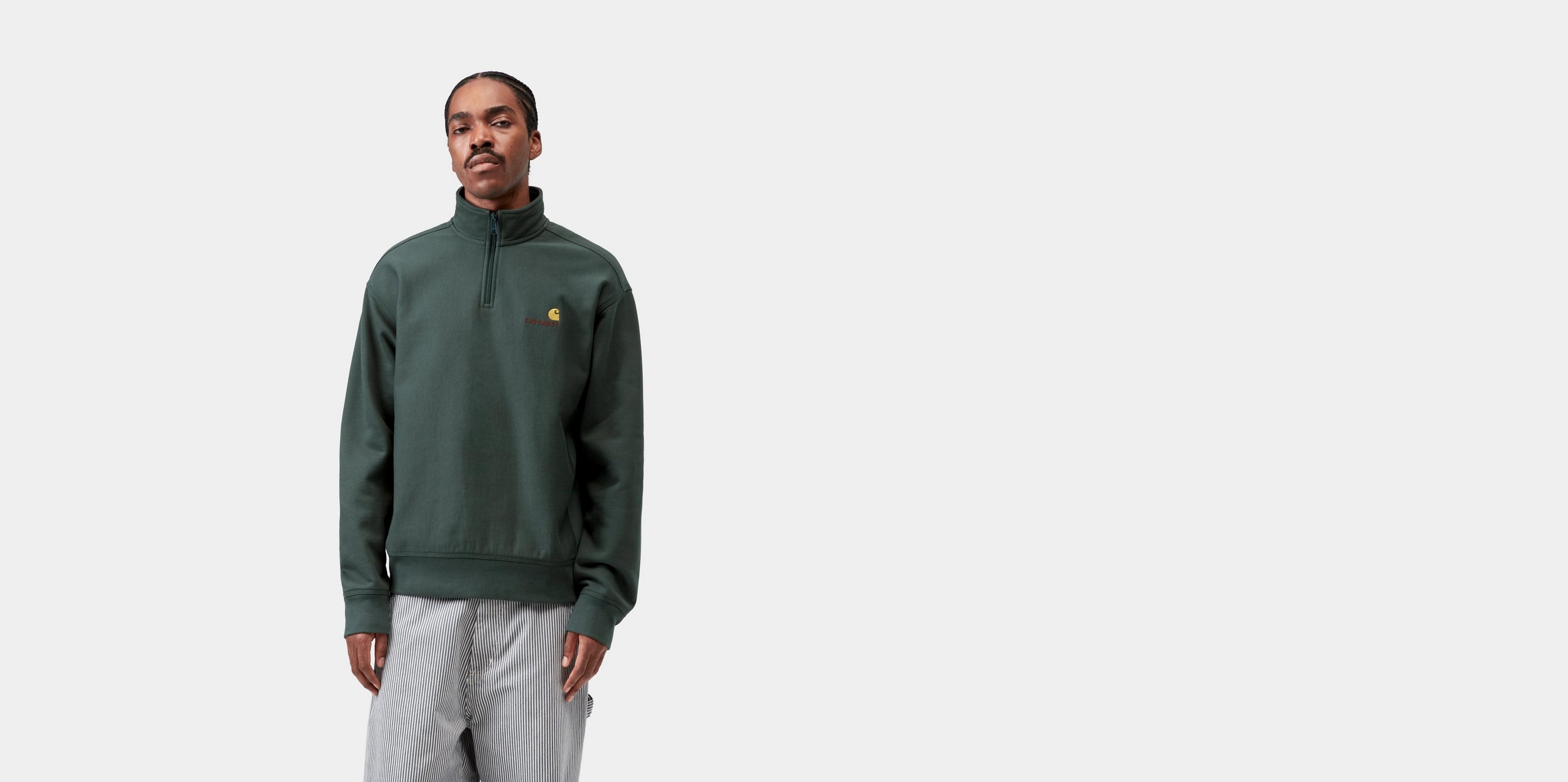 Carhartt WIP Half Zip American Script Sweatshirt, Kale Green