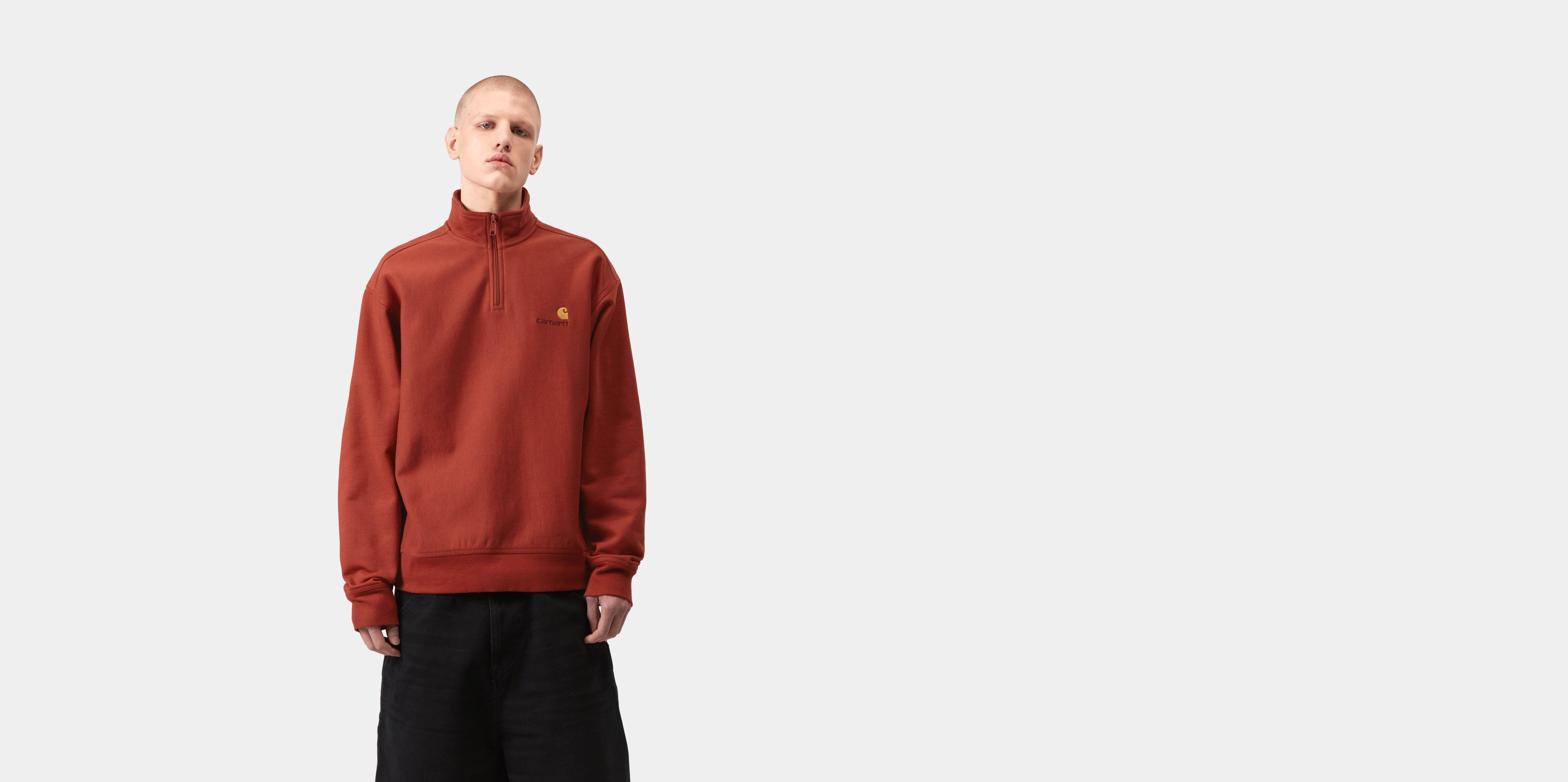 Carhartt WIP Half Zip American Script Sweatshirt Oxide Red | S | Men