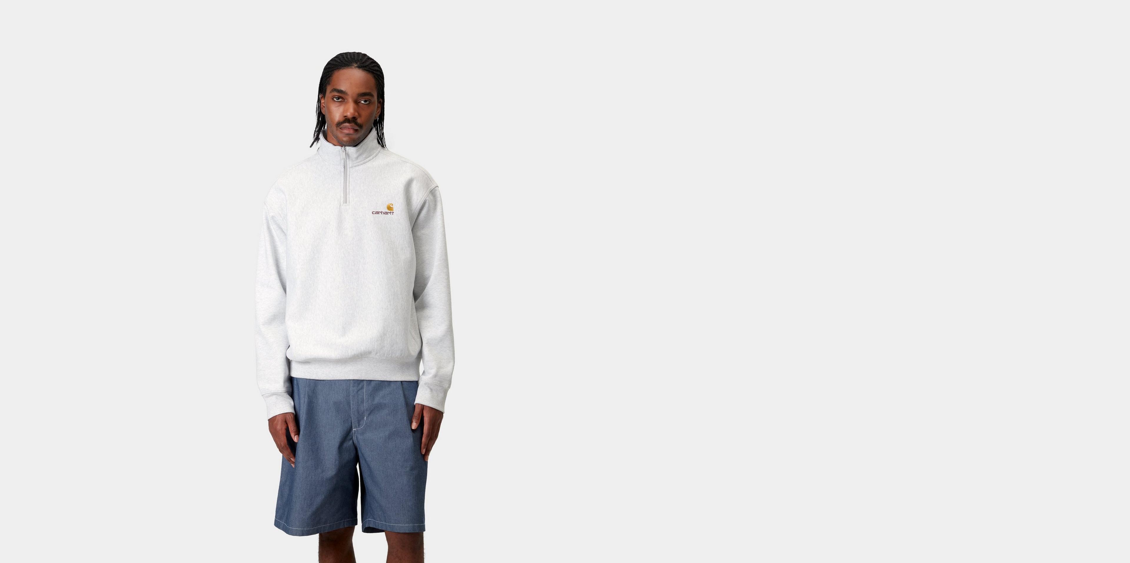 Carhartt WIP Half Zip American Script Sweatshirt, Ash Heather