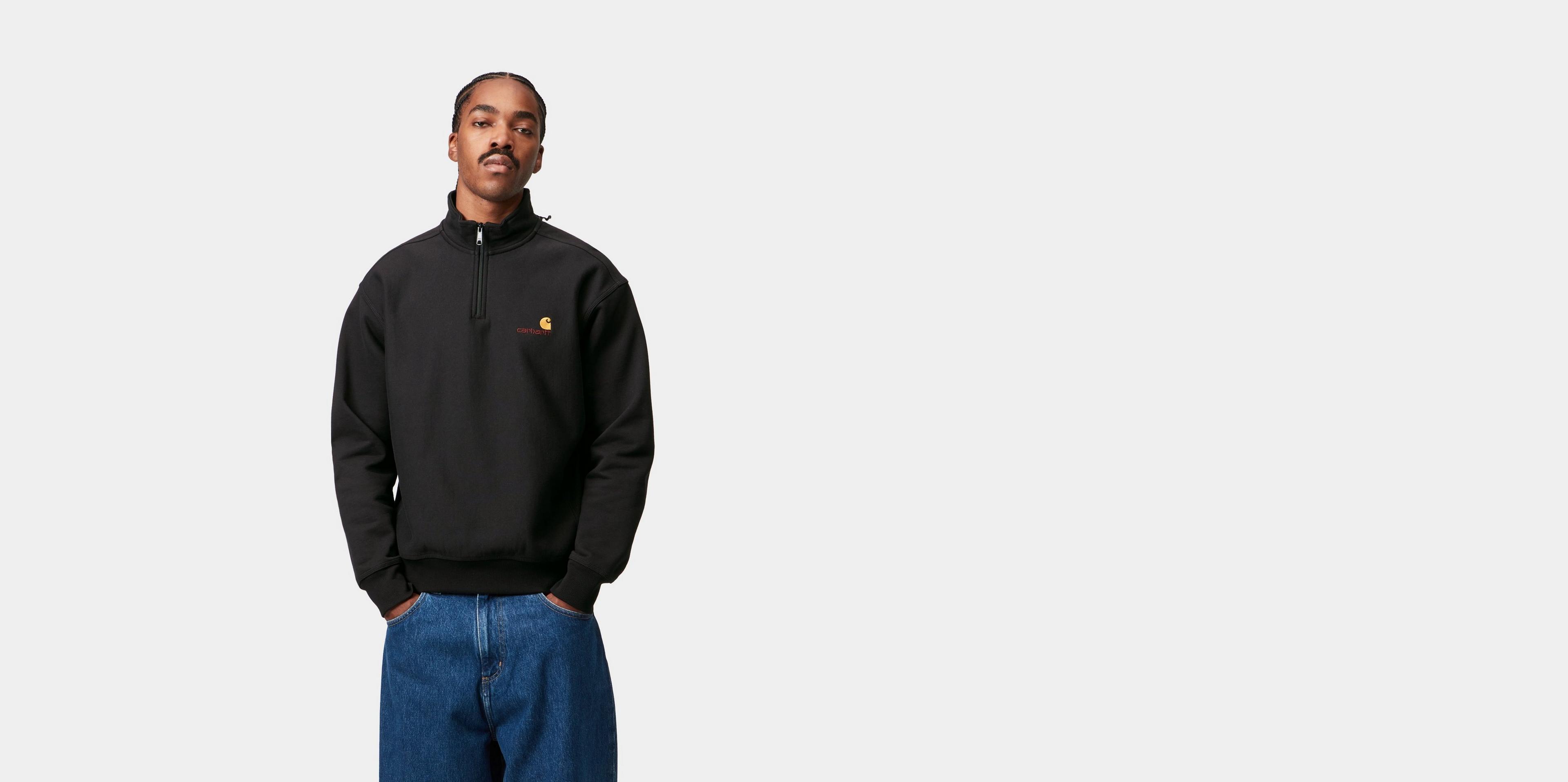Carhartt WIP Half Zip American Script Sweatshirt, Black