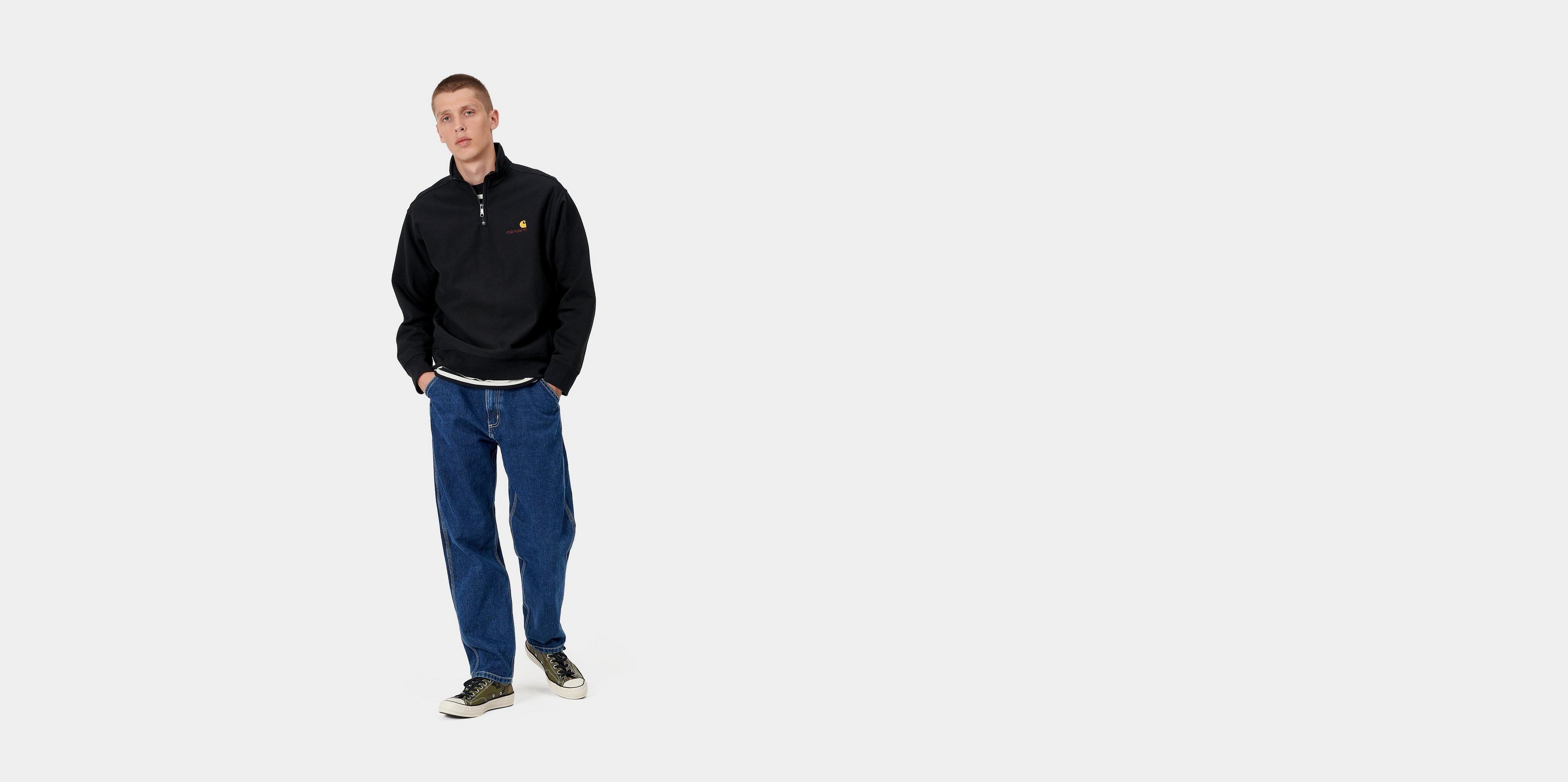【Carhartt】American Script cotton blend sweatshirt ブラック Carhartt WIP American Script Sweatshirt, Deep Lagoon