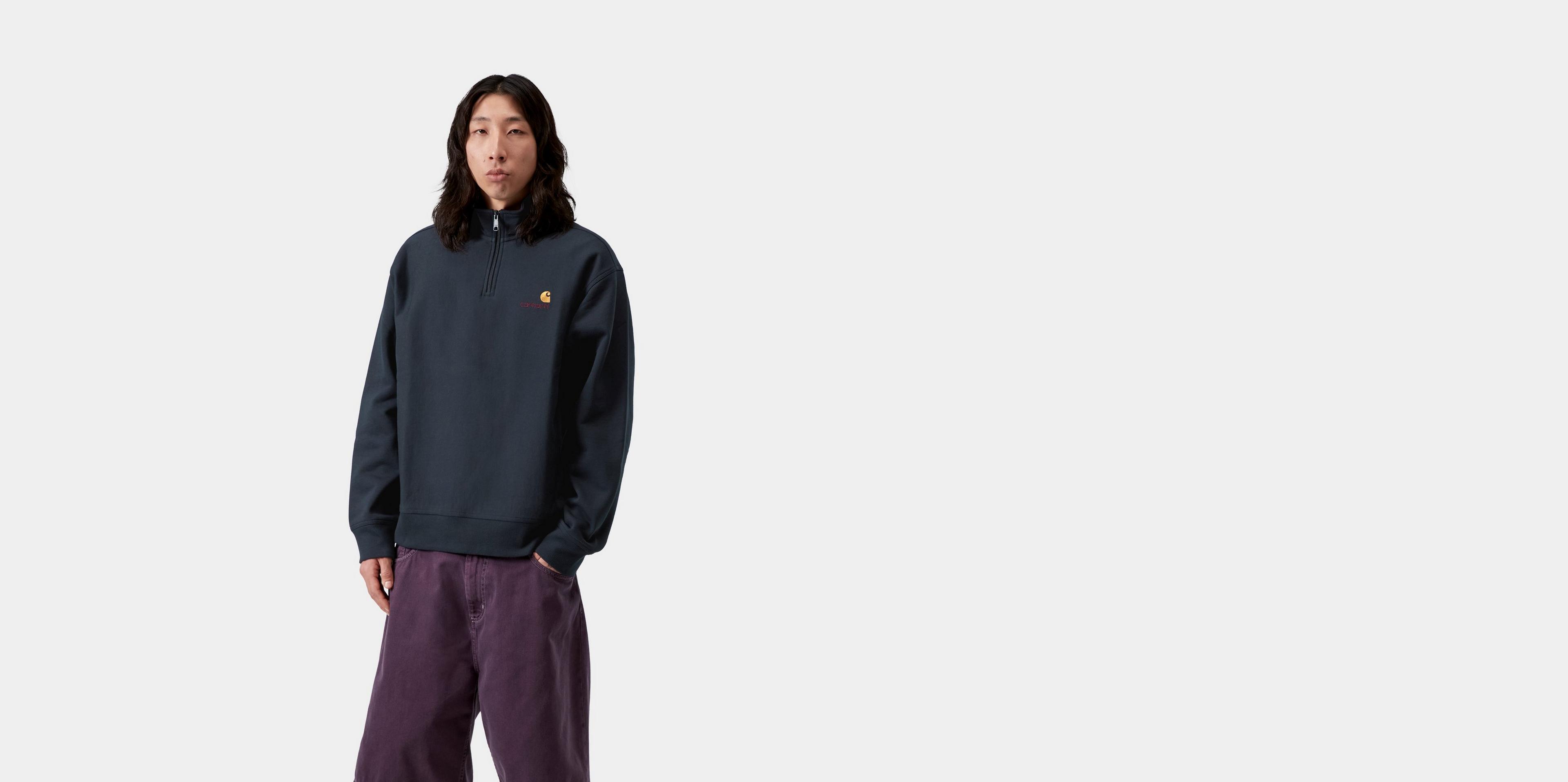 Carhartt WIP Half Zip American Script Sweatshirt, Deep Night