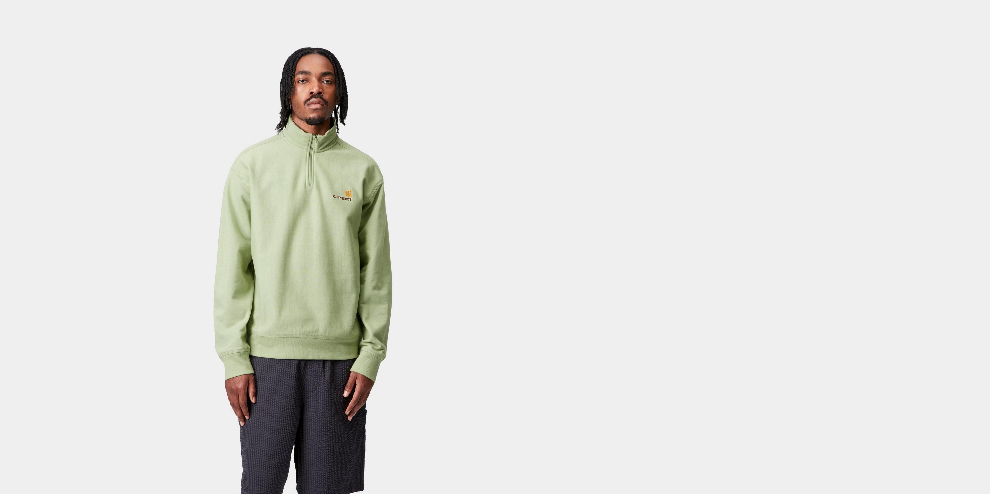 Carhartt WIP Half Zip American Script Sweatshirt, Pale Olive