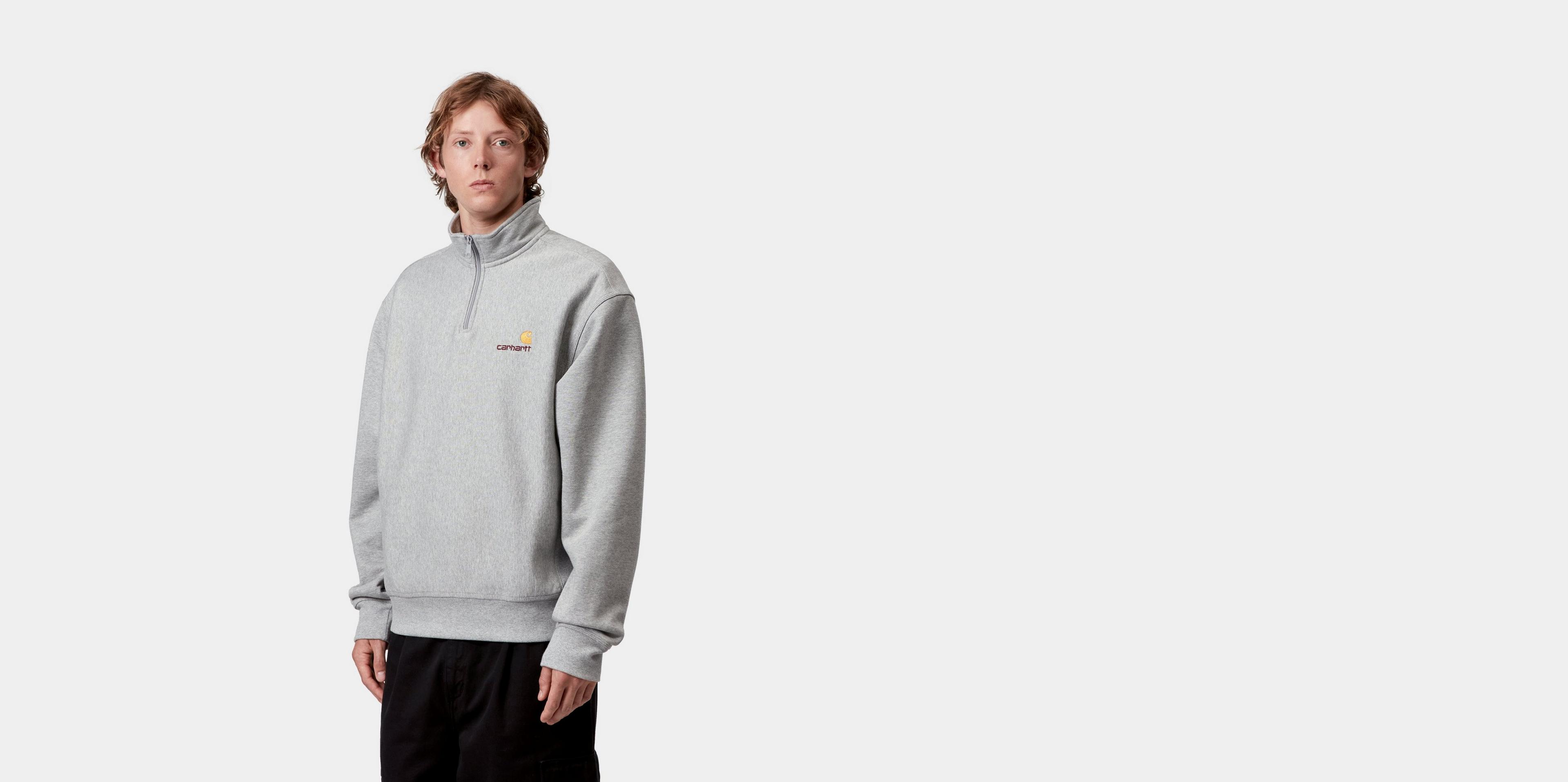 Carhartt WIP Half Zip American Script Sweatshirt, Grey