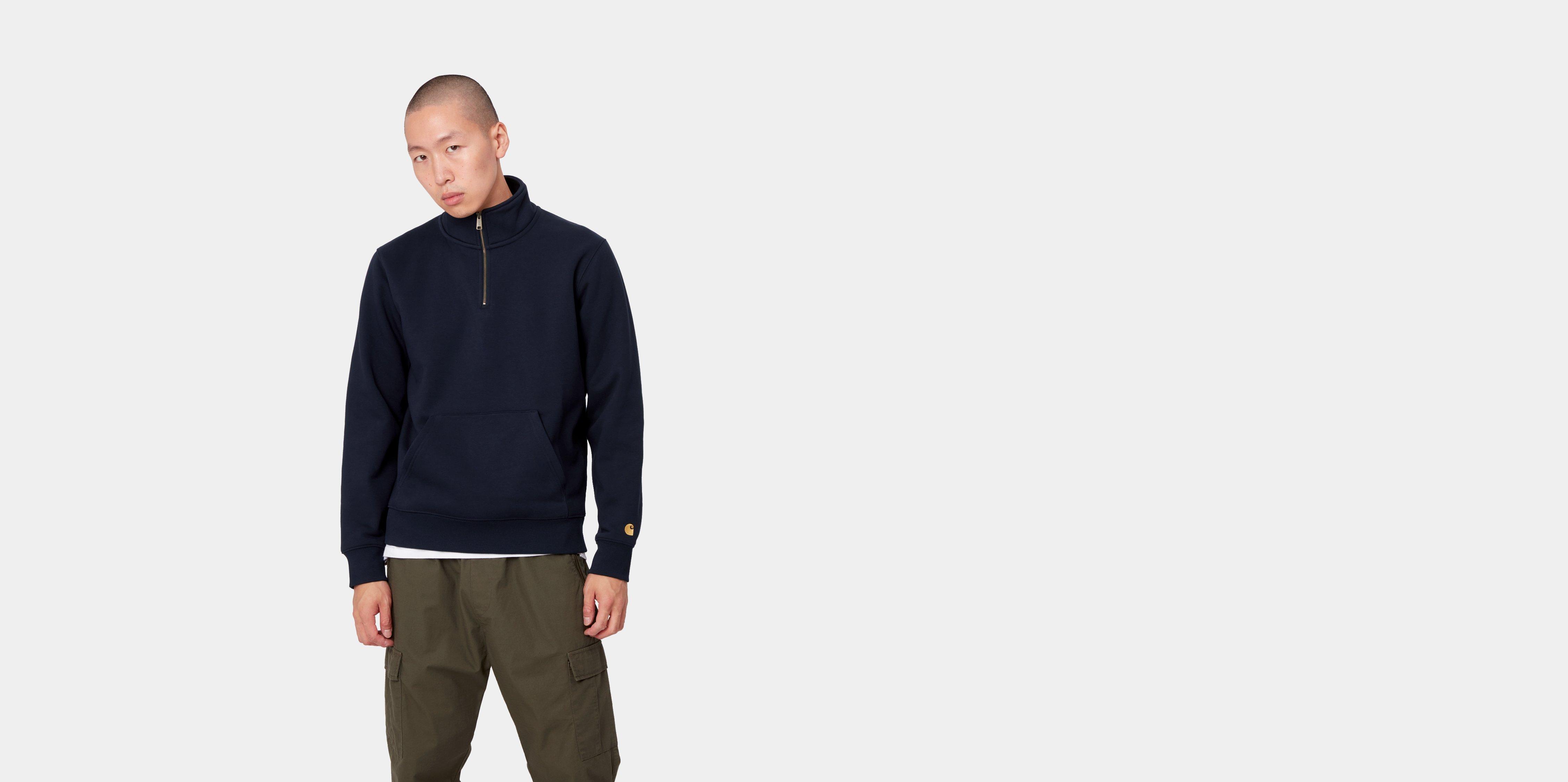 Carhartt WIP Chase Neck Zip Sweatshirt Dark Navy Gold Official Online Store