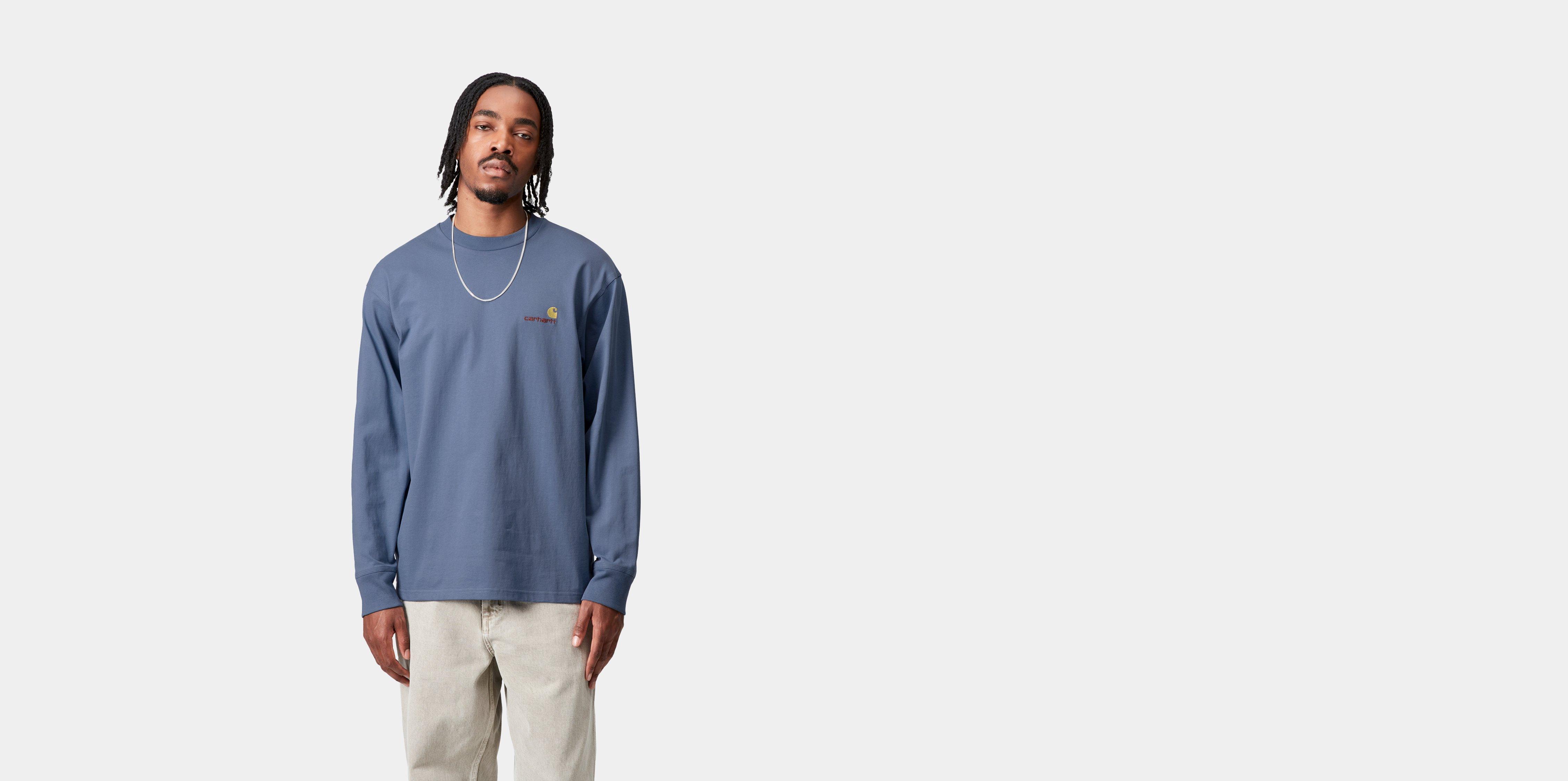 Carhartt WIP Long Sleeve American Script T-Shirt in Bleu