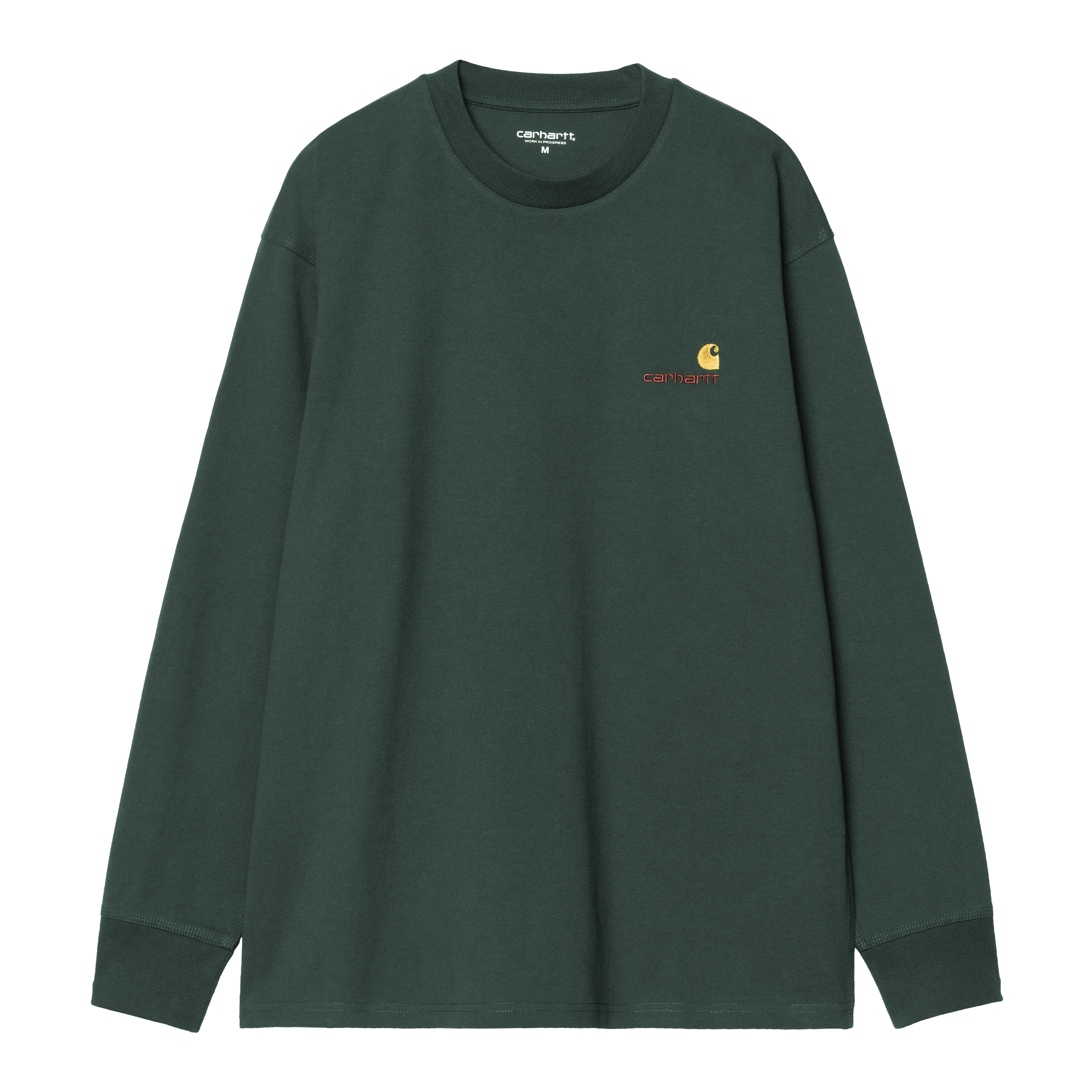 carhartt ベロアポロ　LS Carhartt WIP L/S American Script T-Shirt, Kale Green | Official