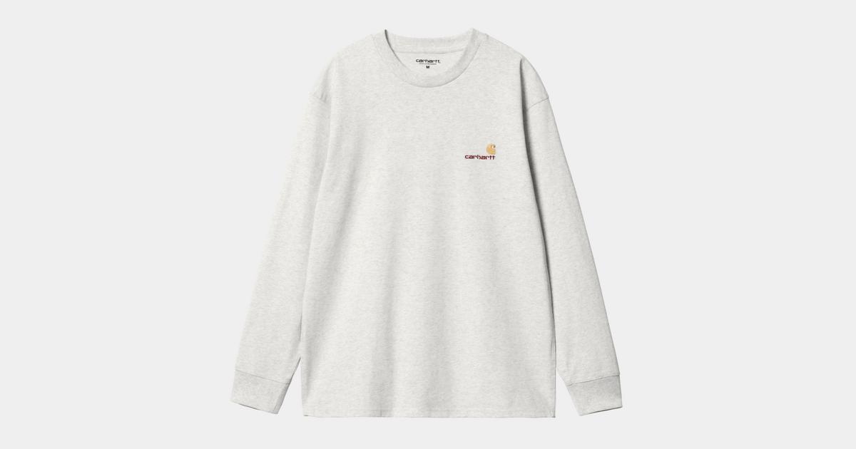 Tシャツ・カットソー CARHARTT L/S AMERICAN SCRIPT T-SHIRT 4FK1366 Carhartt WIP L/S American Script T-Shirt, Ash Heather