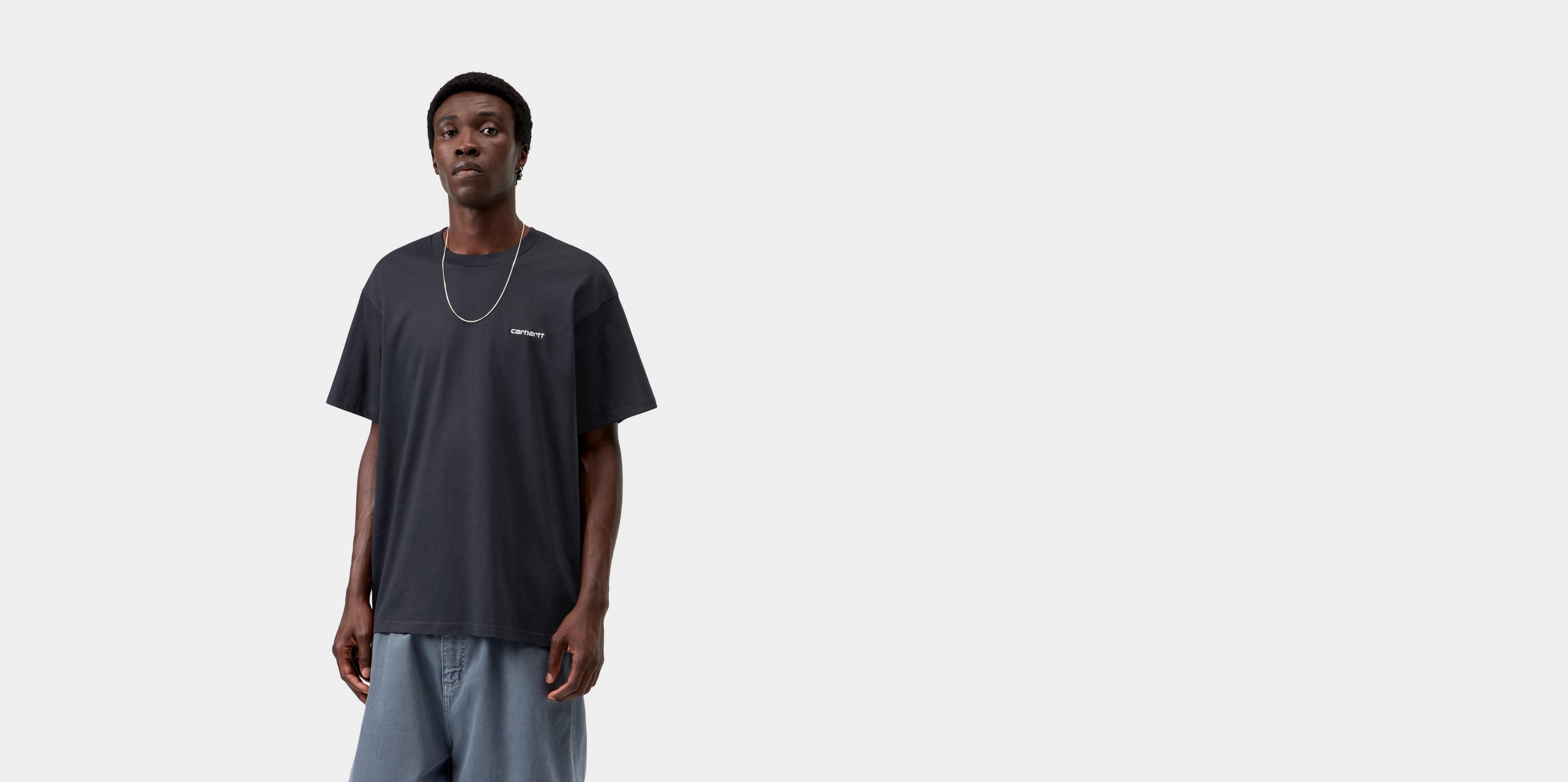 Carhartt WIP S/S Script Embroidery T-Shirt, Dark Navy / White