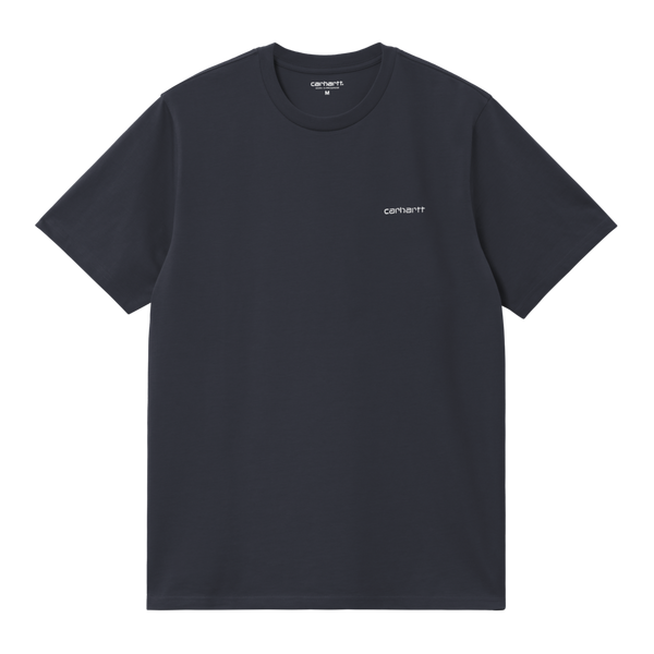 S/S Script Embroidery T-Shirt Dark Navy / White