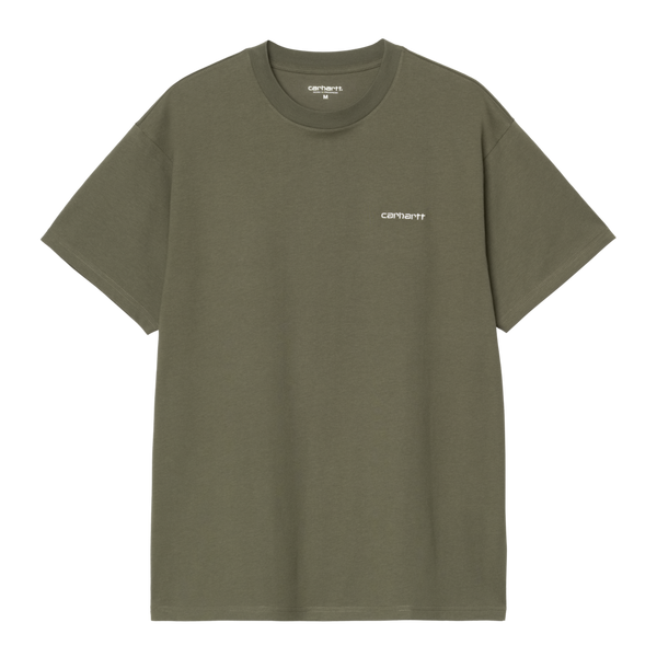 S/S Script Embroidery T-Shirt Leaf / White
