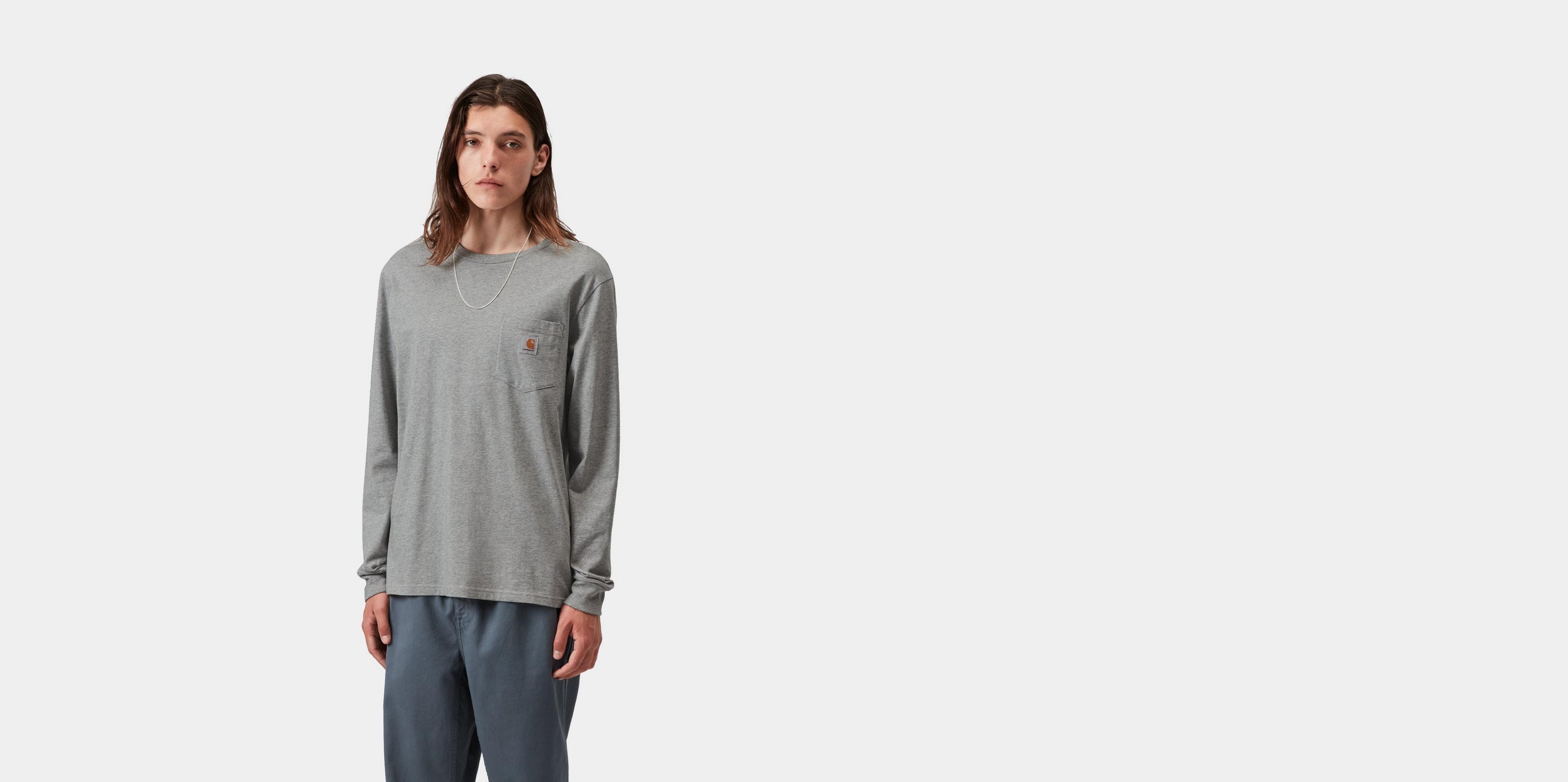 Carhartt WIP L/S Pocket T-Shirt, Grey Heather | Official Online Store