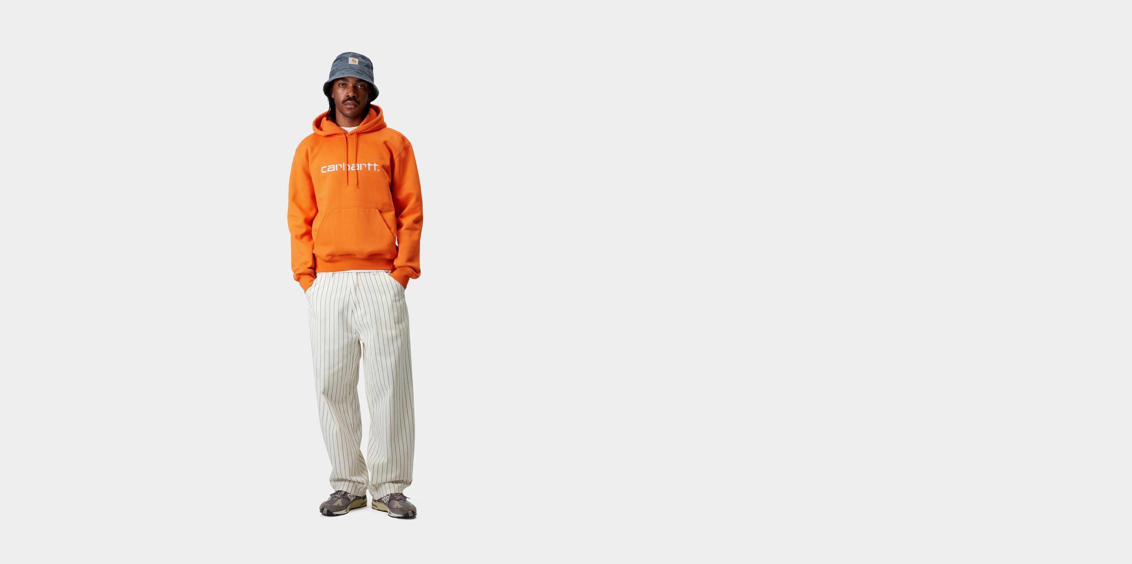 【Carhartt】 ★ HOODED SANDWICH SWEATSHIRT ★ LOOSE FIT Carhartt WIP Hooded Sandwich Sweatshirt, Blue Fog / Red