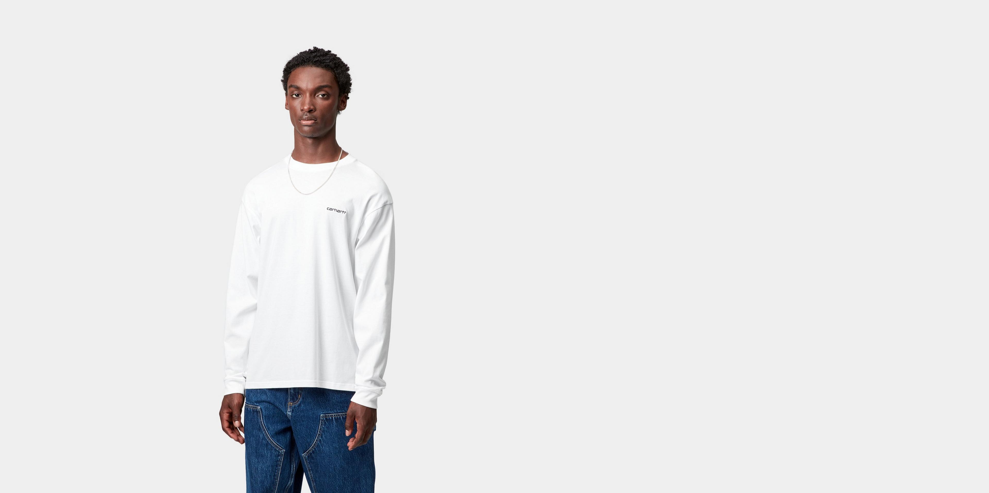 ★【CARHARTT WIP】★L/S SCRIPT LEFT T-SHIR.T★Tシャツ★ Carhartt WIP L/S Script Embroidery T-Shirt, White / Black